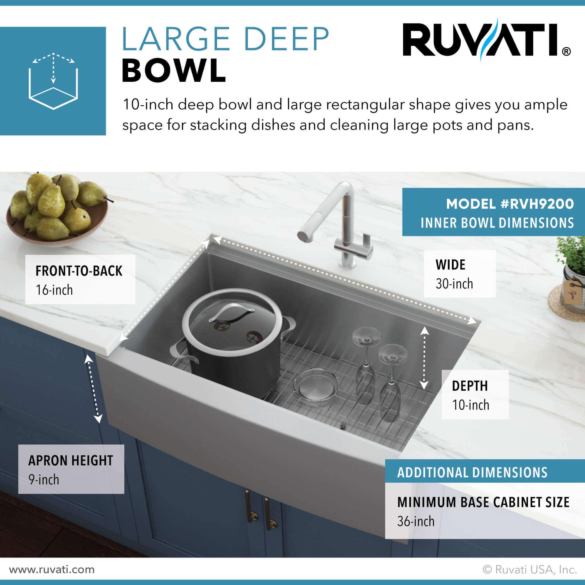 Alternate Image for Ruvati Verona 33" Stainless Steel Workstation Apron-front Farmhouse Sink, 16 Gauge, RVH9200