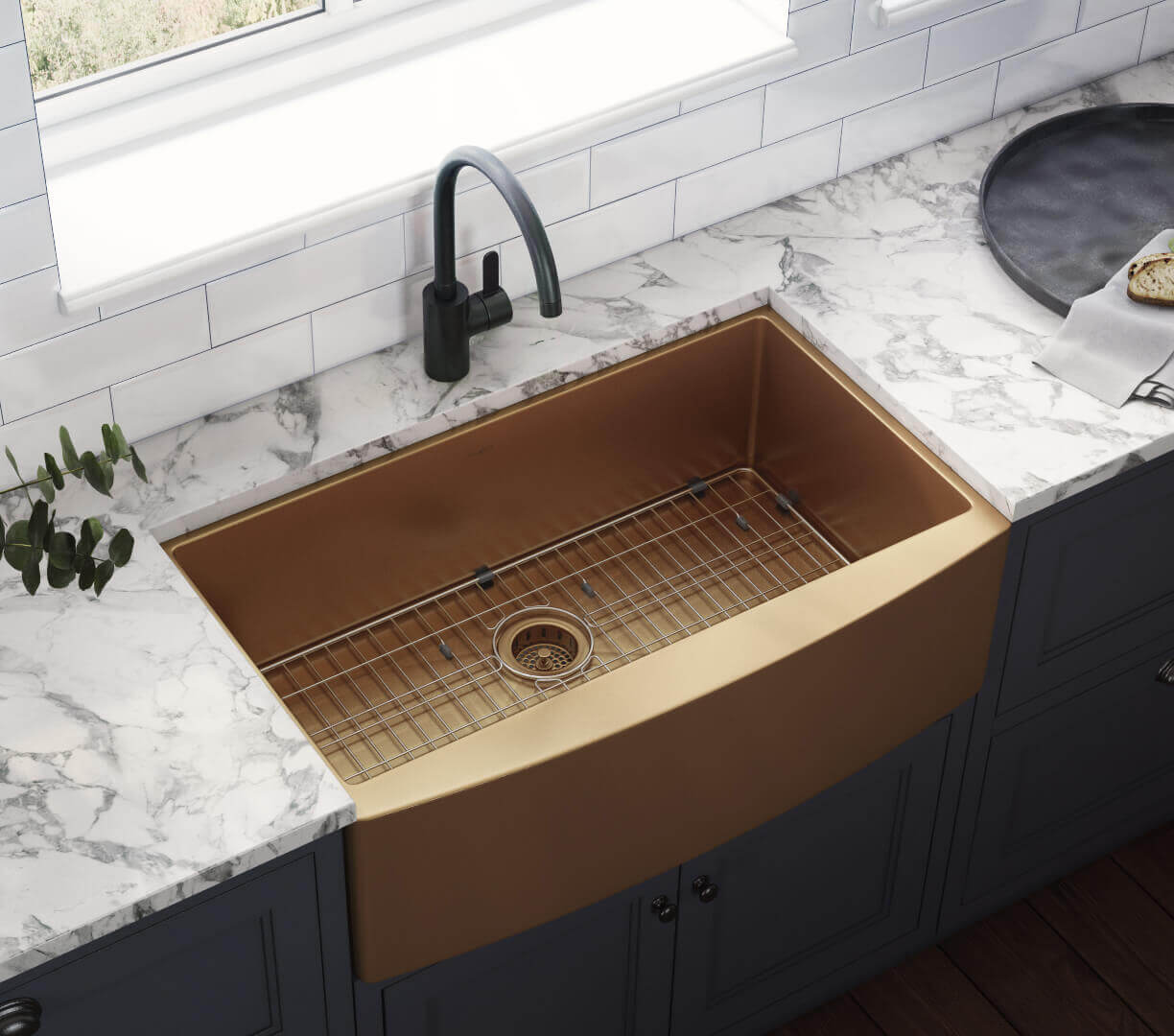 Alternative View of Ruvati Terraza 30" Stainless Steel Apron-front Farmhouse Sink, Copper Tone Matte Bronze, 16 Gauge, RVH9660CP