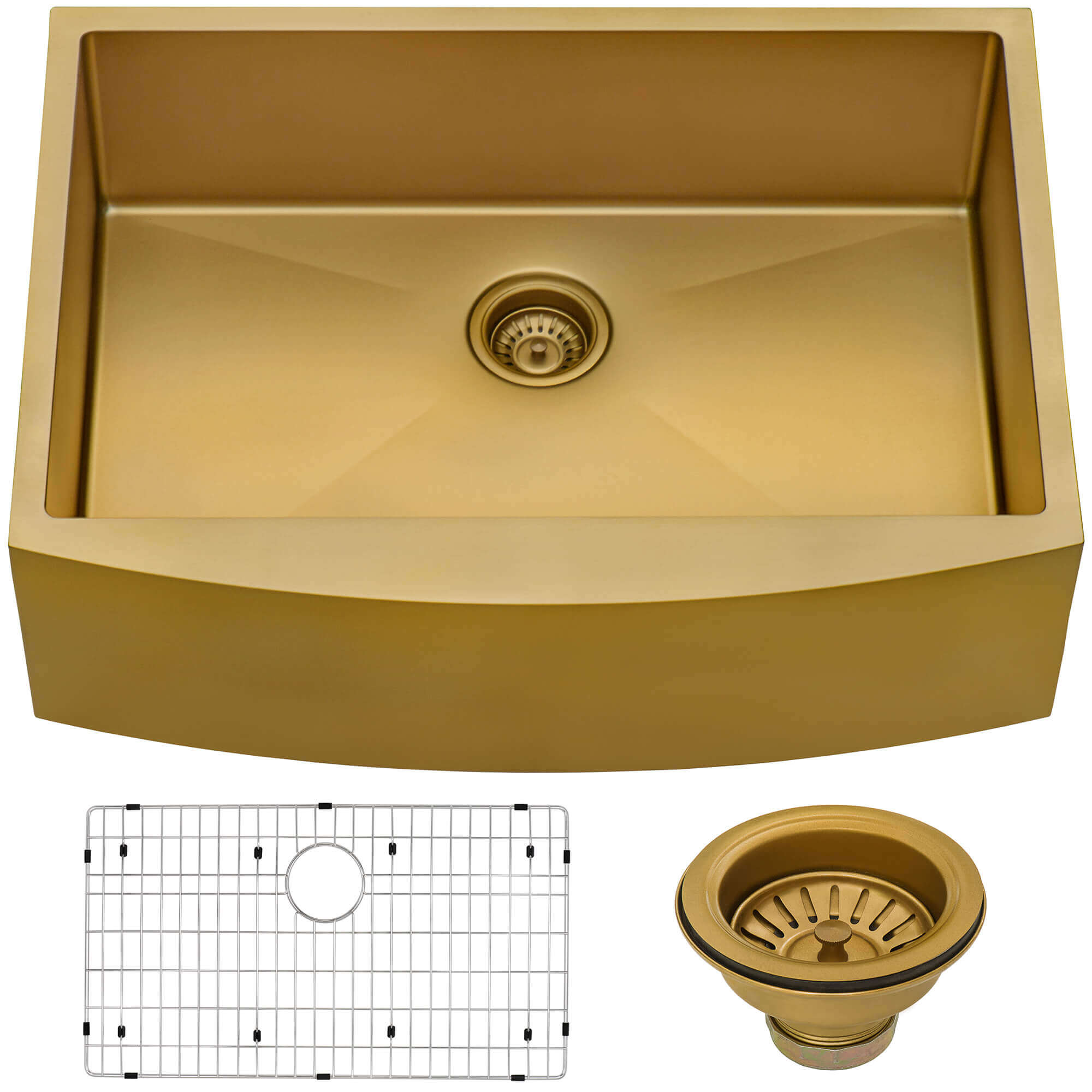 Alternate Image for Ruvati Terraza 30" Stainless Steel Apron-front Farmhouse Sink, Brass Tone Matte Gold, 16 Gauge, RVH9660GG