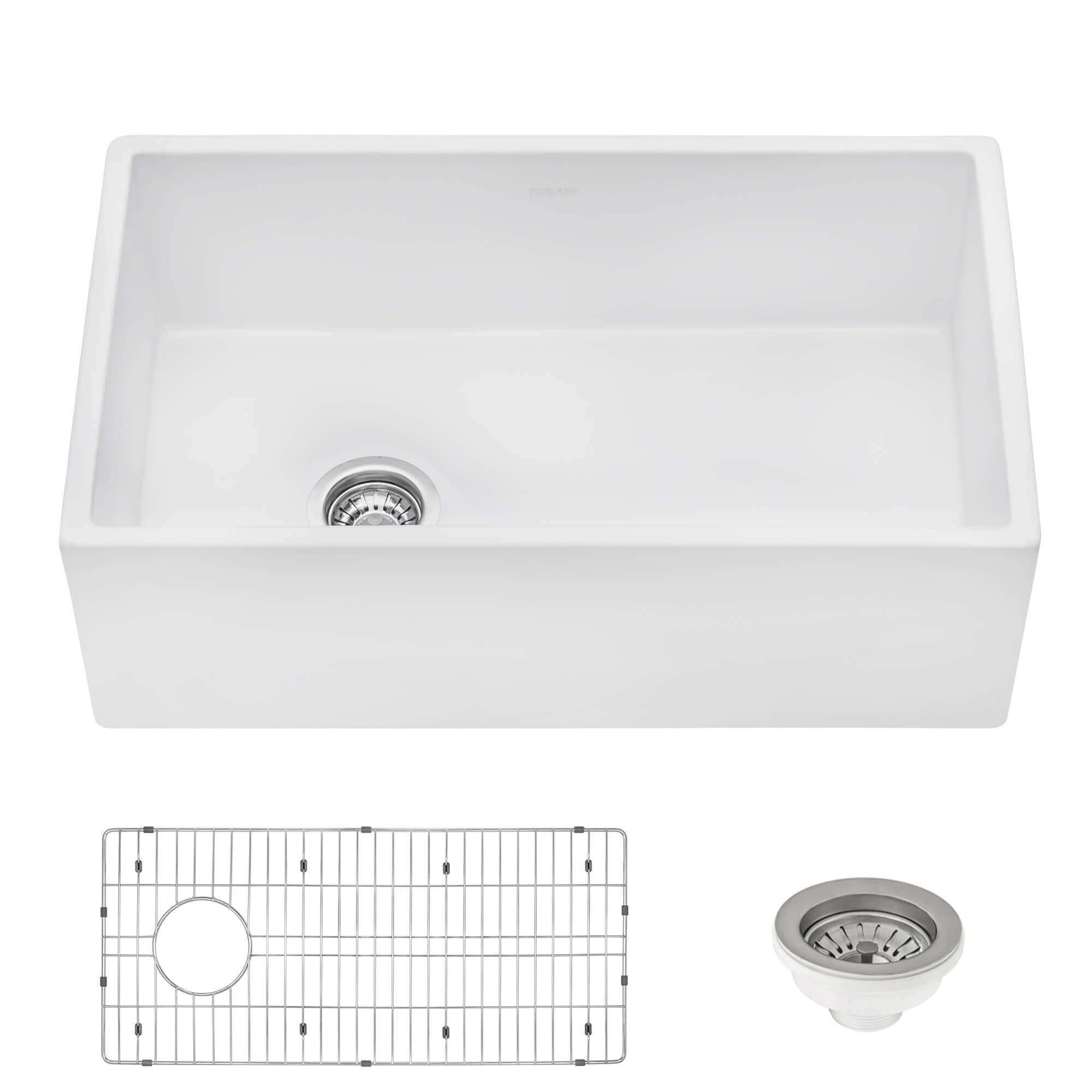 Alternative View of Ruvati Fiamma 30" Fireclay Offset Drain Farmhouse Sink, White, Left Drain, RVL2018WL