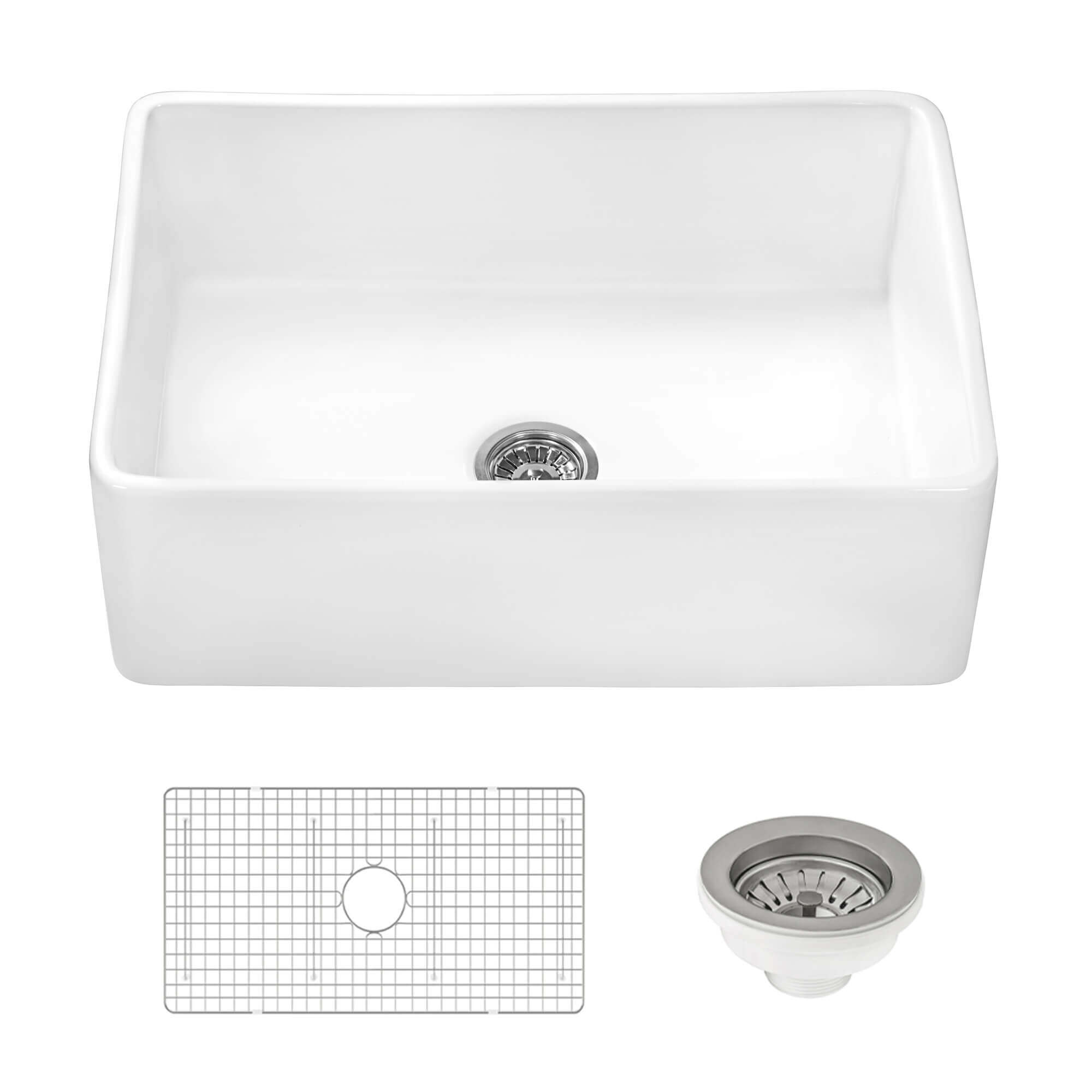 Alternative View of Ruvati Fiamma 30" Reversible Fireclay Apron-front Farmhouse Sink, White, RVL2100WH