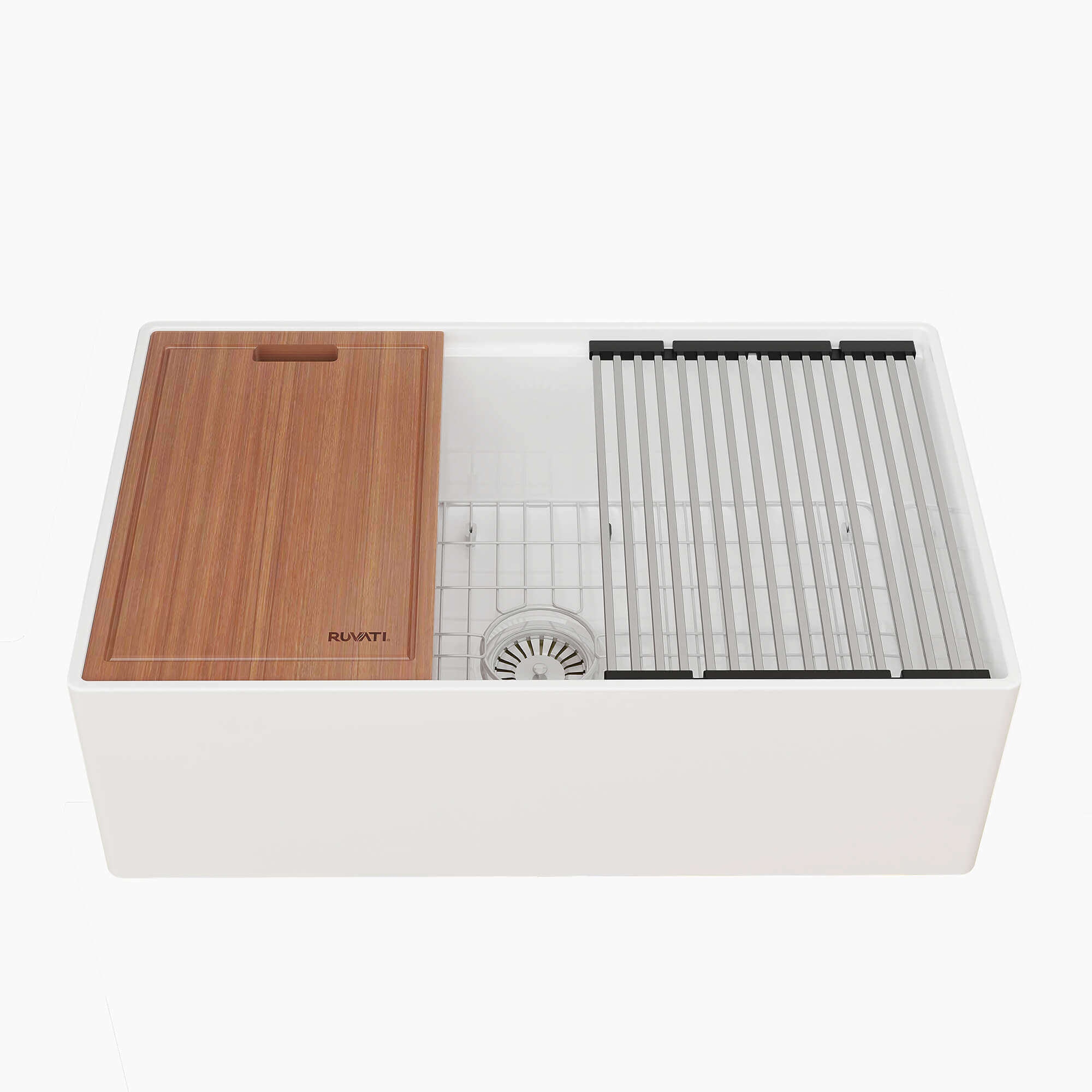 Ruvati Fiore 30" Fireclay Workstation Farmhouse Sink, White, RVL2182WH Product Image