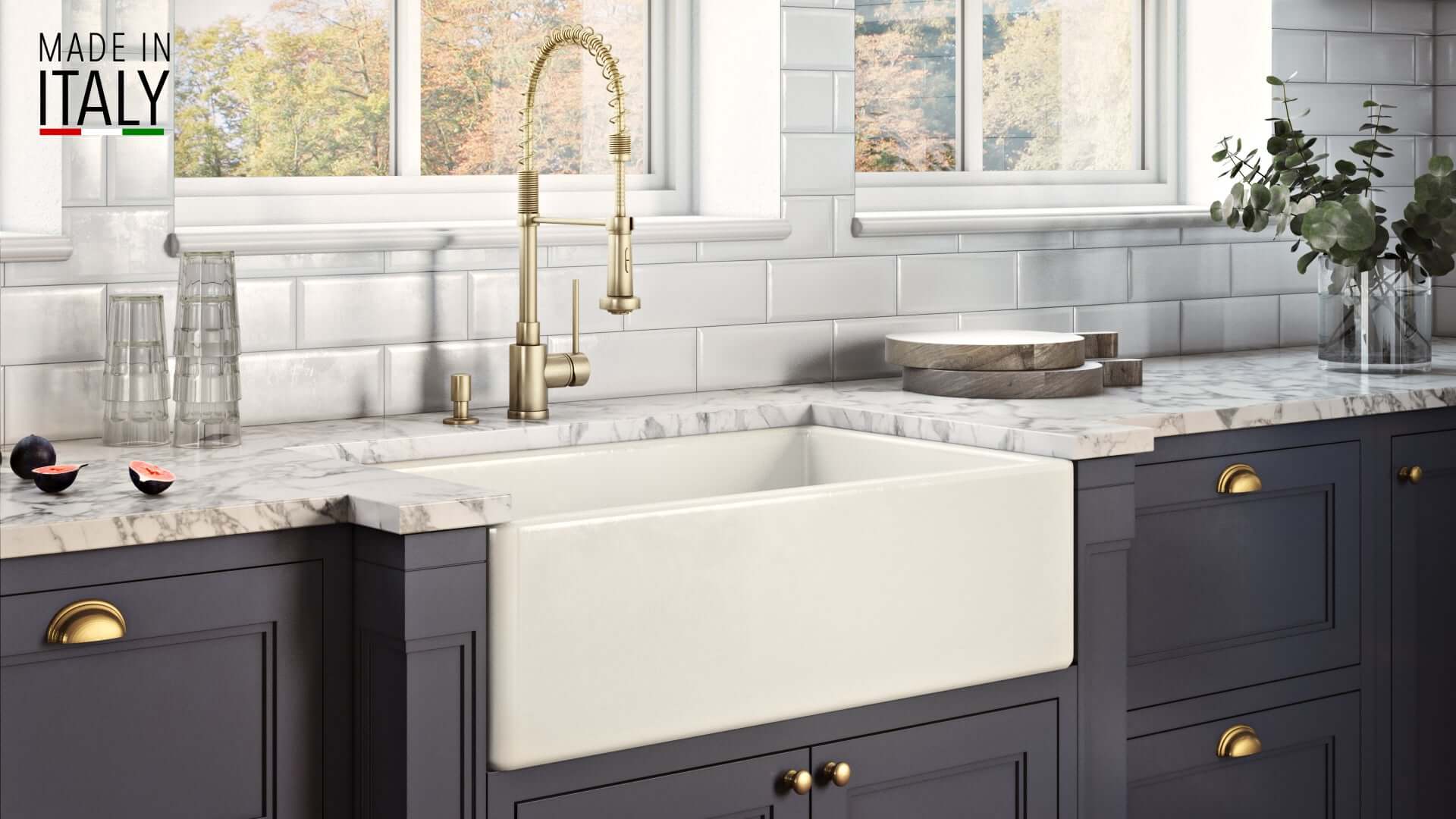 Alternate Image for Ruvati Fiamma 33" Reversible Fireclay Apron-front Farmhouse Sink, Biscuit, RVL2300BS