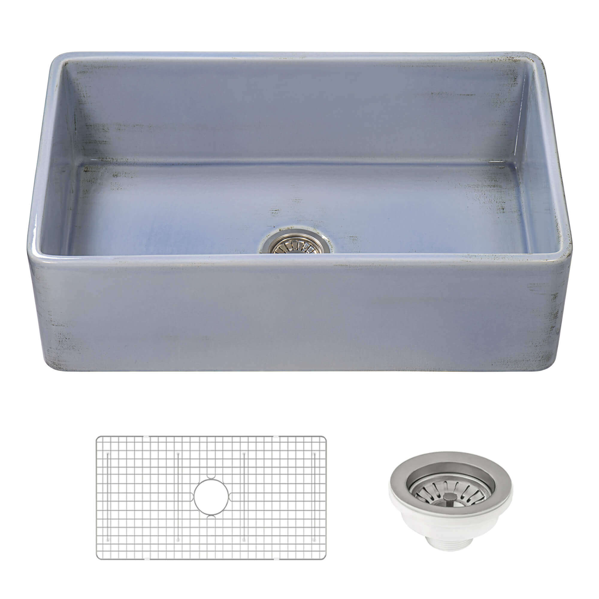 Alternative View of Ruvati Fiamma 33" Reversible Fireclay Apron-front Farmhouse Sink, Distressed Coastal Blue, RVL2300SB