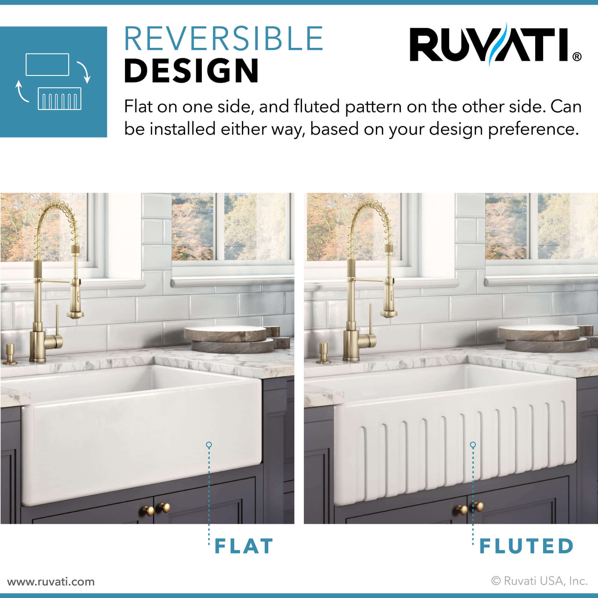 Alternate Image for Ruvati Fiamma 33" Reversible Fireclay Apron-front Farmhouse Sink, Distressed White, RVL2300SW
