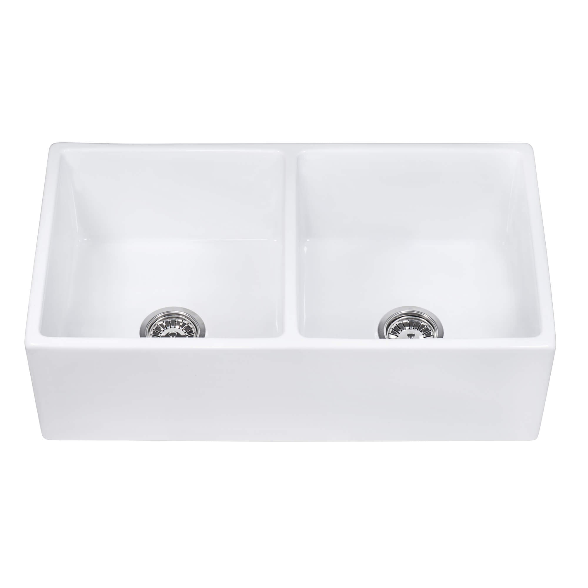 Alternate Image for Ruvati Fiamma 33" Fireclay Apron-front Farmhouse Sink, 50/50 Double Bowl, White, RVL2311WH