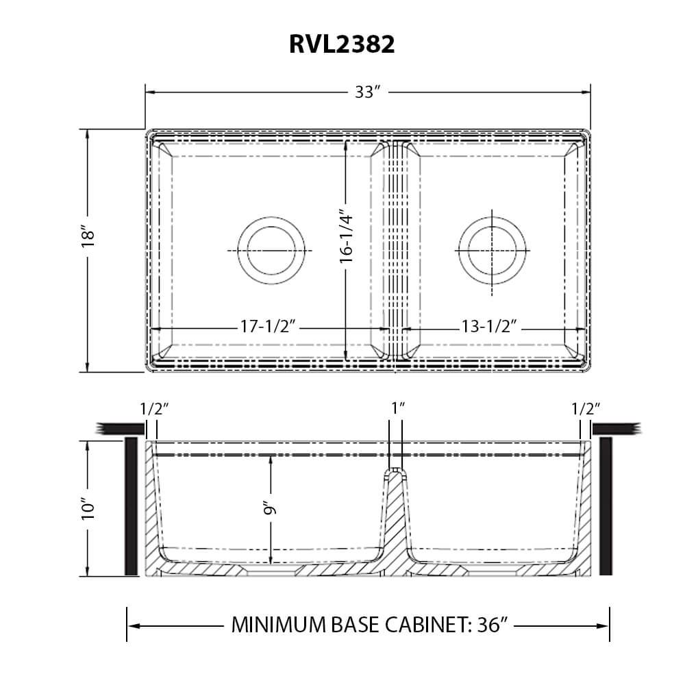 Ruvati Fiore 33" Fireclay Workstation Farmhouse Sink, 60/40 Double Bowl, White, RVL2382WH Product Image