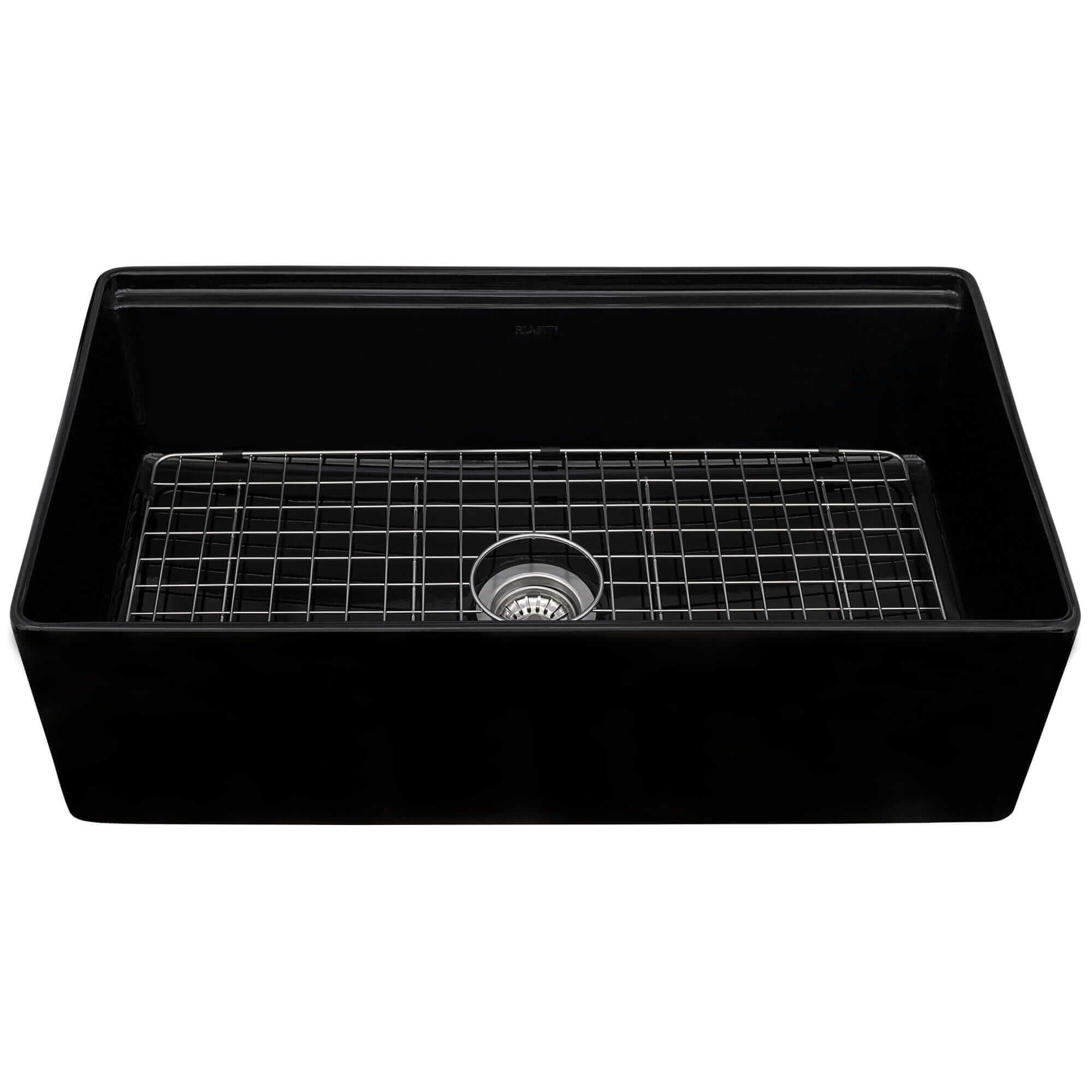 Alternate Image for Ruvati Fiore 33 inch Fireclay Workstation Black Farmhouse Kitchen Sink Apron Front Single Bowl, Glossy Black, RVL2387BK