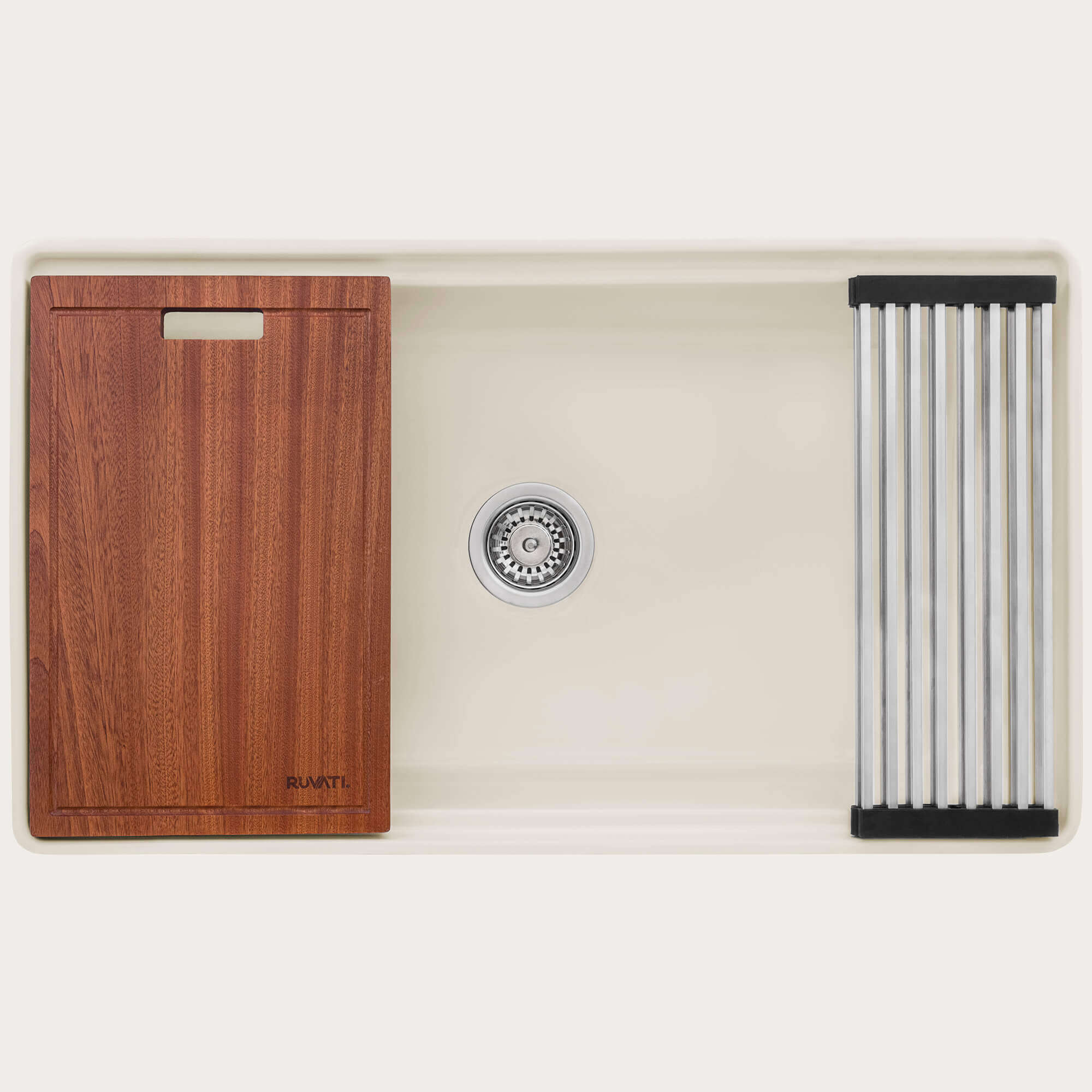 Alternate Image for Ruvati Fiore 33 inch Fireclay Workstation Farmhouse Kitchen Sink Apron Front Single Bowl Biscuit Sand, RVL2387BS