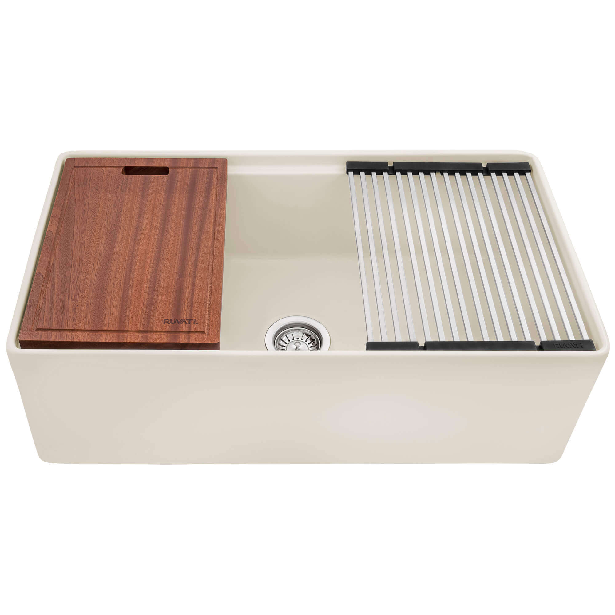 Alternate Image for Ruvati Fiore 33 inch Fireclay Workstation Farmhouse Kitchen Sink Apron Front Single Bowl Biscuit Sand, RVL2387BS