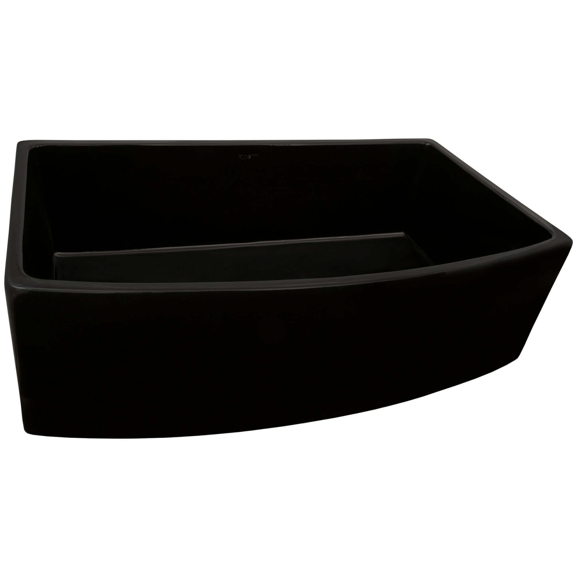Alternate Image for Ruvati Fiamma 33 inch Fireclay Black Farmhouse Kitchen Sink Bow Front Curved Apron Single Bowl, Glossy Black, RVL2398BK