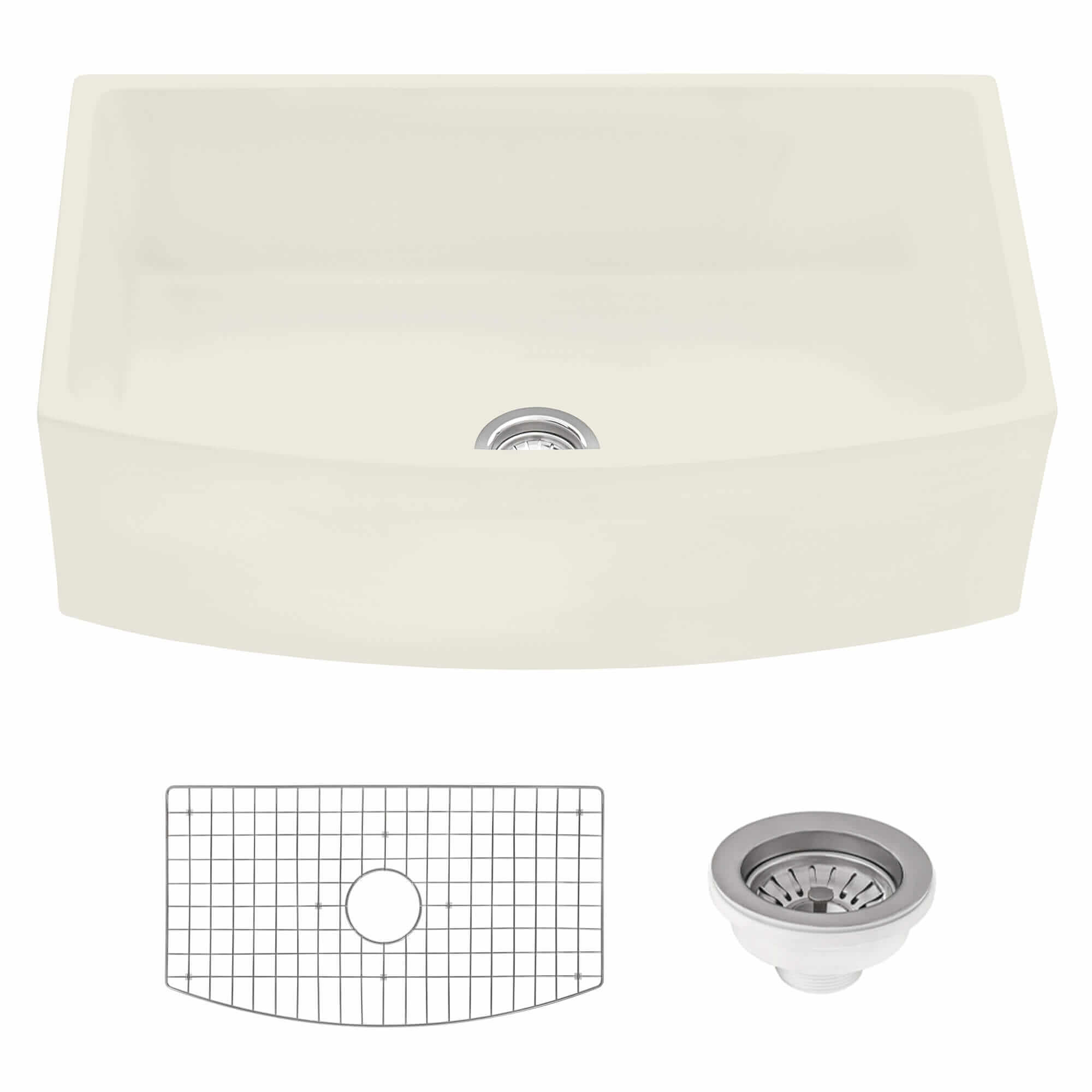 Alternative View of Ruvati Fiamma 33 inch Fireclay Biscuit Farmhouse Kitchen Sink Bow Front Curved Apron Single Bowl, RVL2398BS