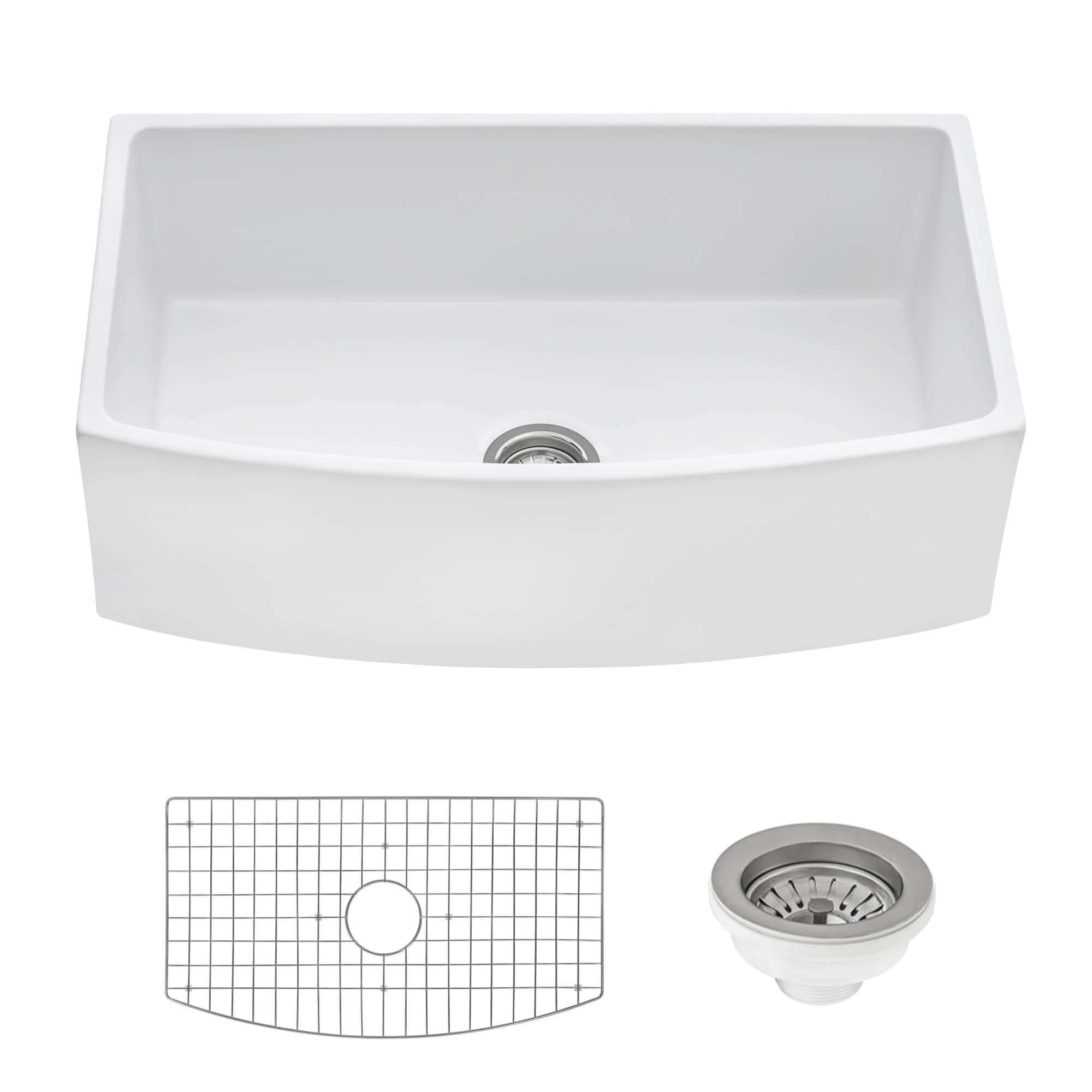 Alternative View of Ruvati Fiamma 33" Fireclay Farmhouse Sink, White, RVL2398WH