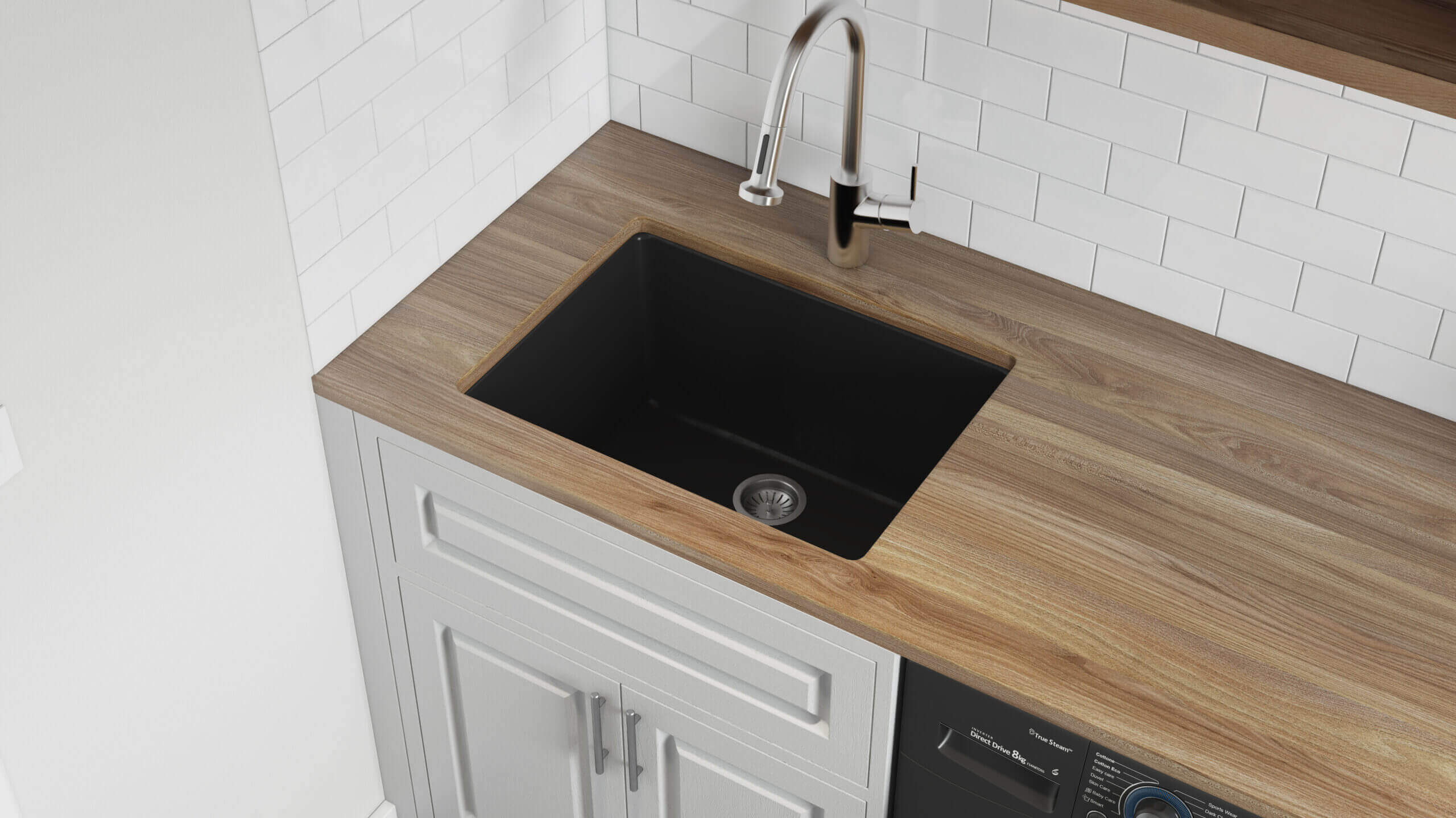 Alternate Image for Ruvati Fiamma 24-inch Fireclay Undermount / Drop-in Topmount Kitchen Sink Single Bowl, Glossy Black, RVL2420BK