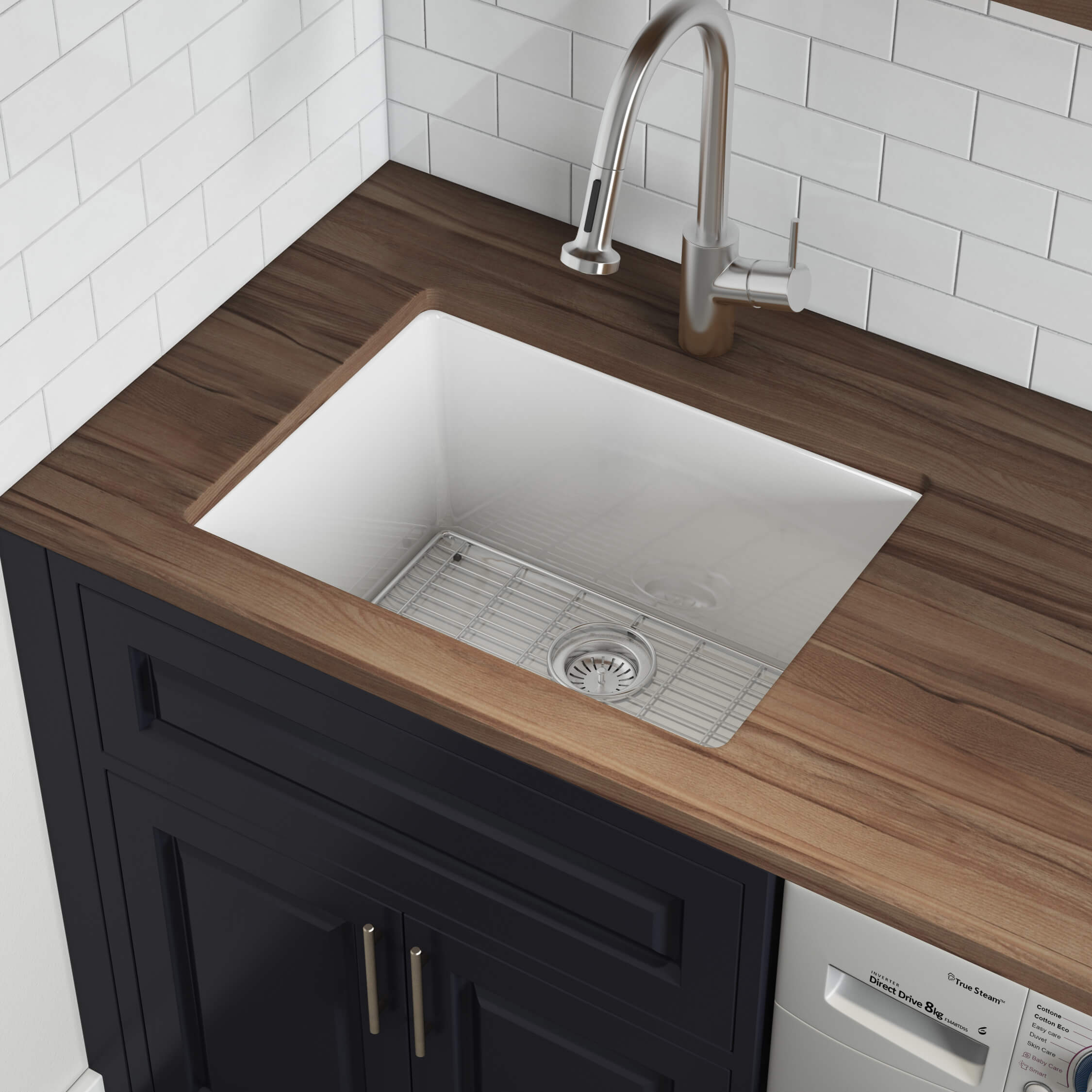 Alternate Image for Ruvati Fiamma 24" Undermount Fireclay Kitchen Sink, White, RVL2420WH