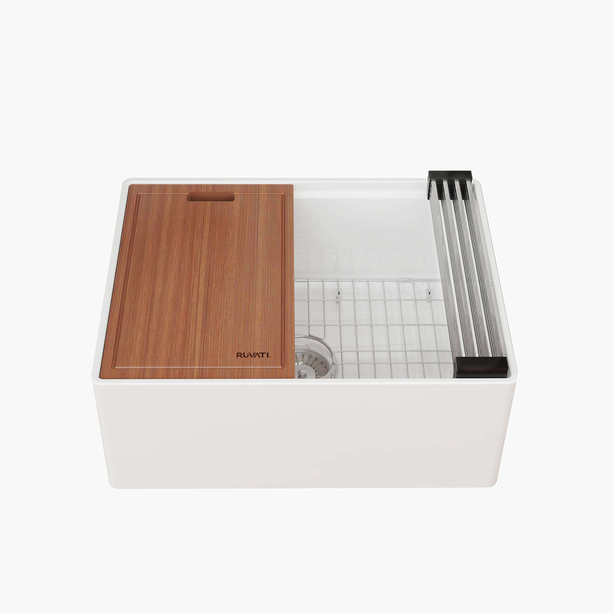 Ruvati Fiore 24" Fireclay Workstation Farmhouse Sink, White, RVL2484WH Product Image