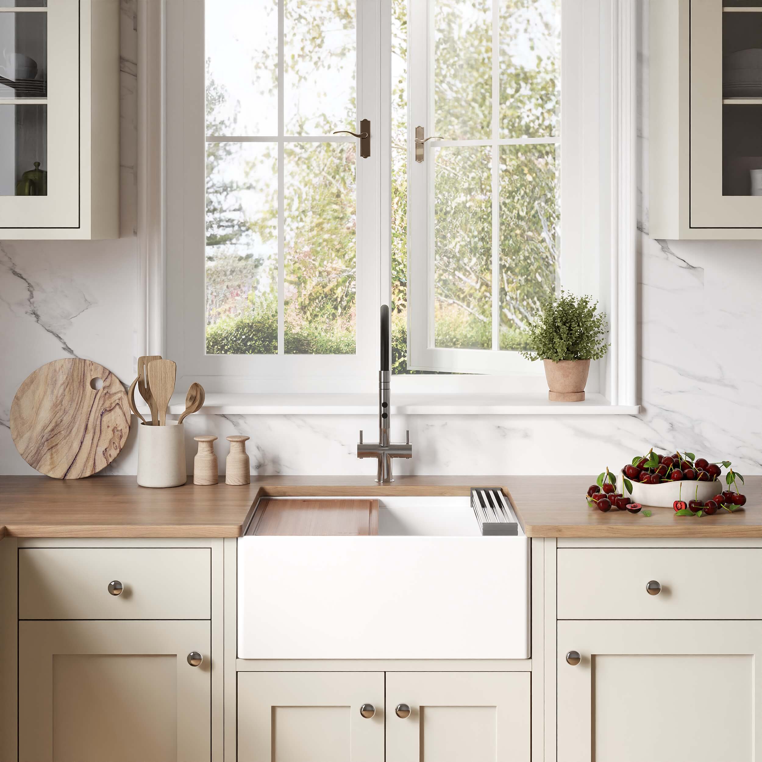 Ruvati Fiore 24" Fireclay Workstation Farmhouse Sink, White, RVL2484WH Product Image