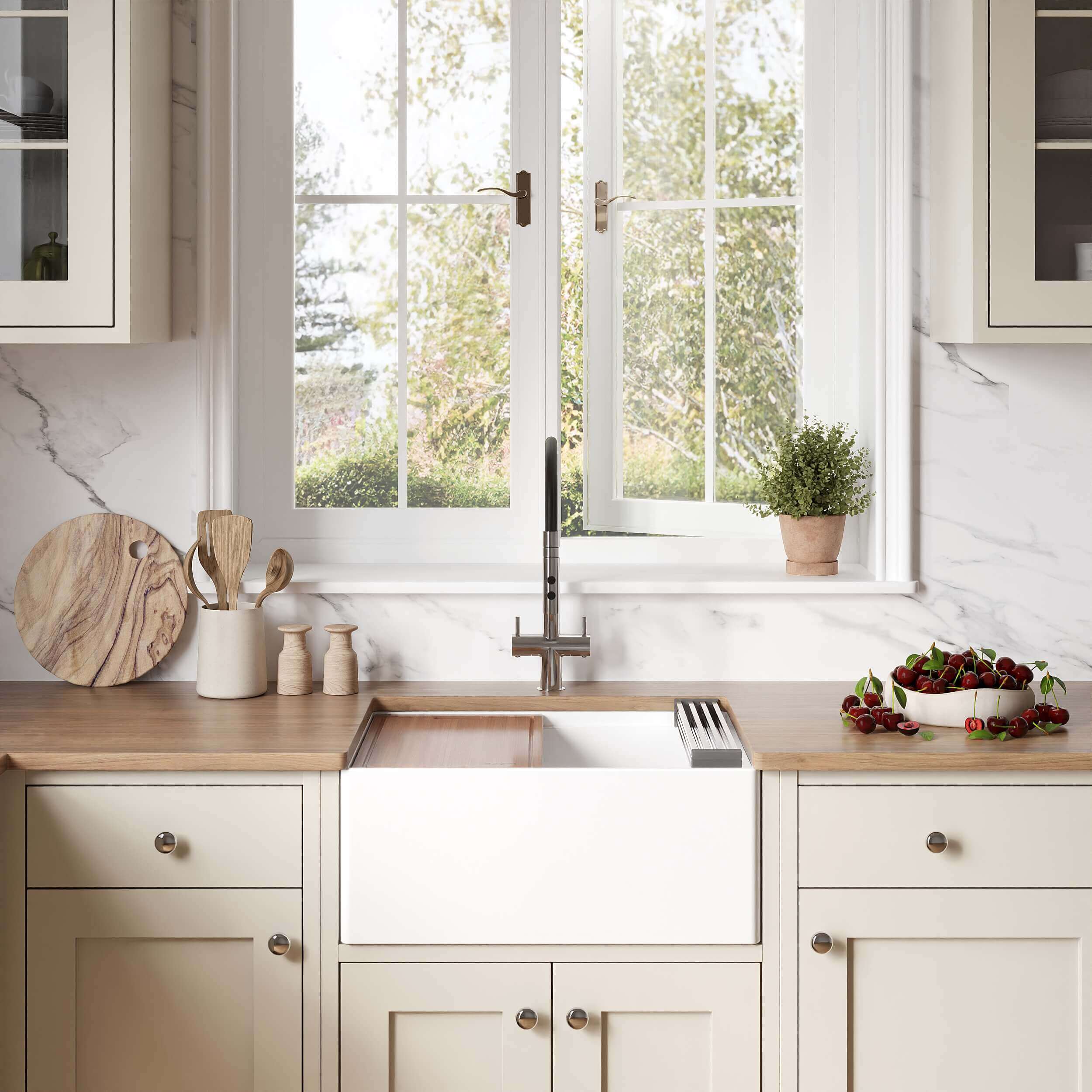 Ruvati Fiore 24" Fireclay Workstation Farmhouse Sink, White, RVL2484WH Product Image