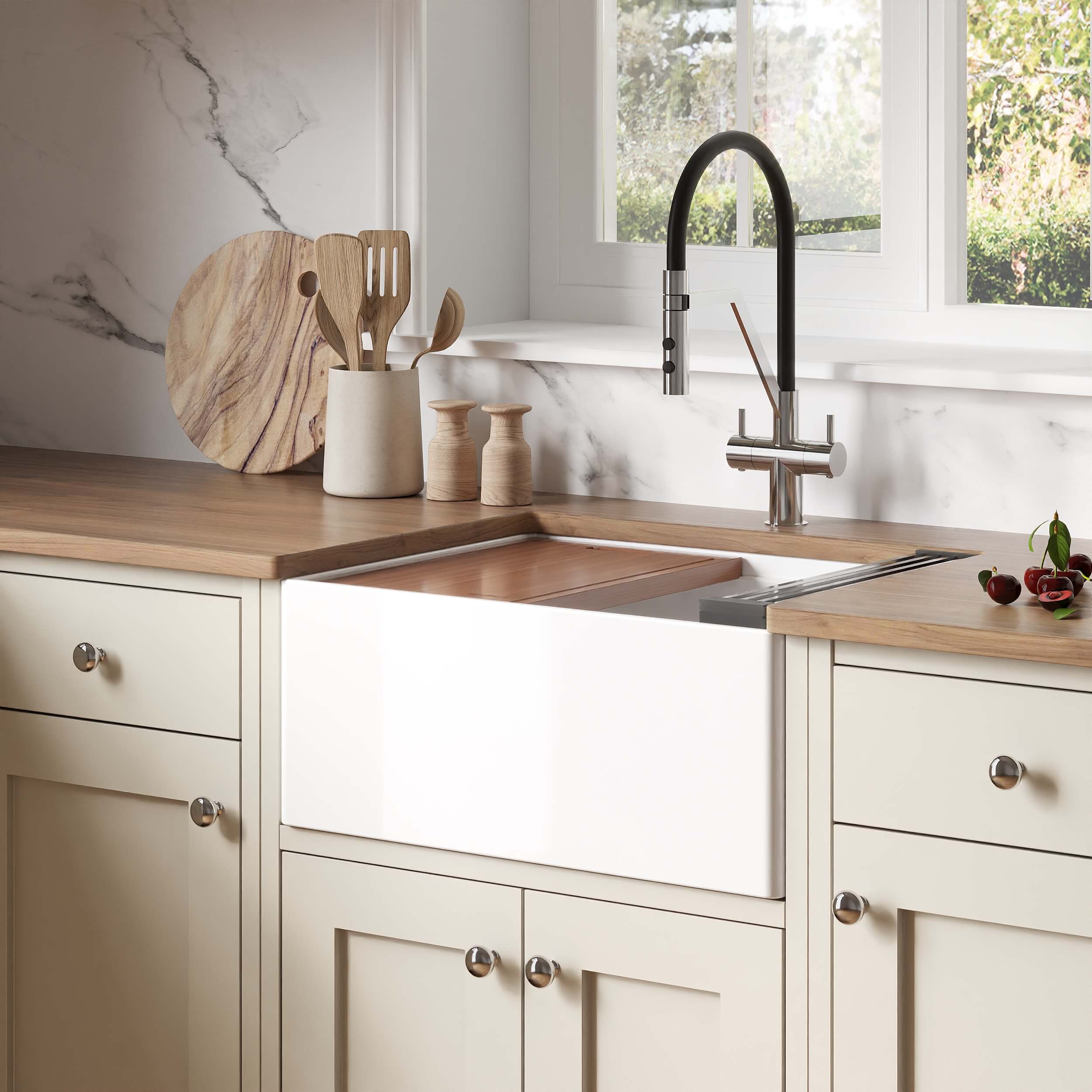 Ruvati Fiore 24" Fireclay Workstation Farmhouse Sink, White, RVL2484WH Product Image