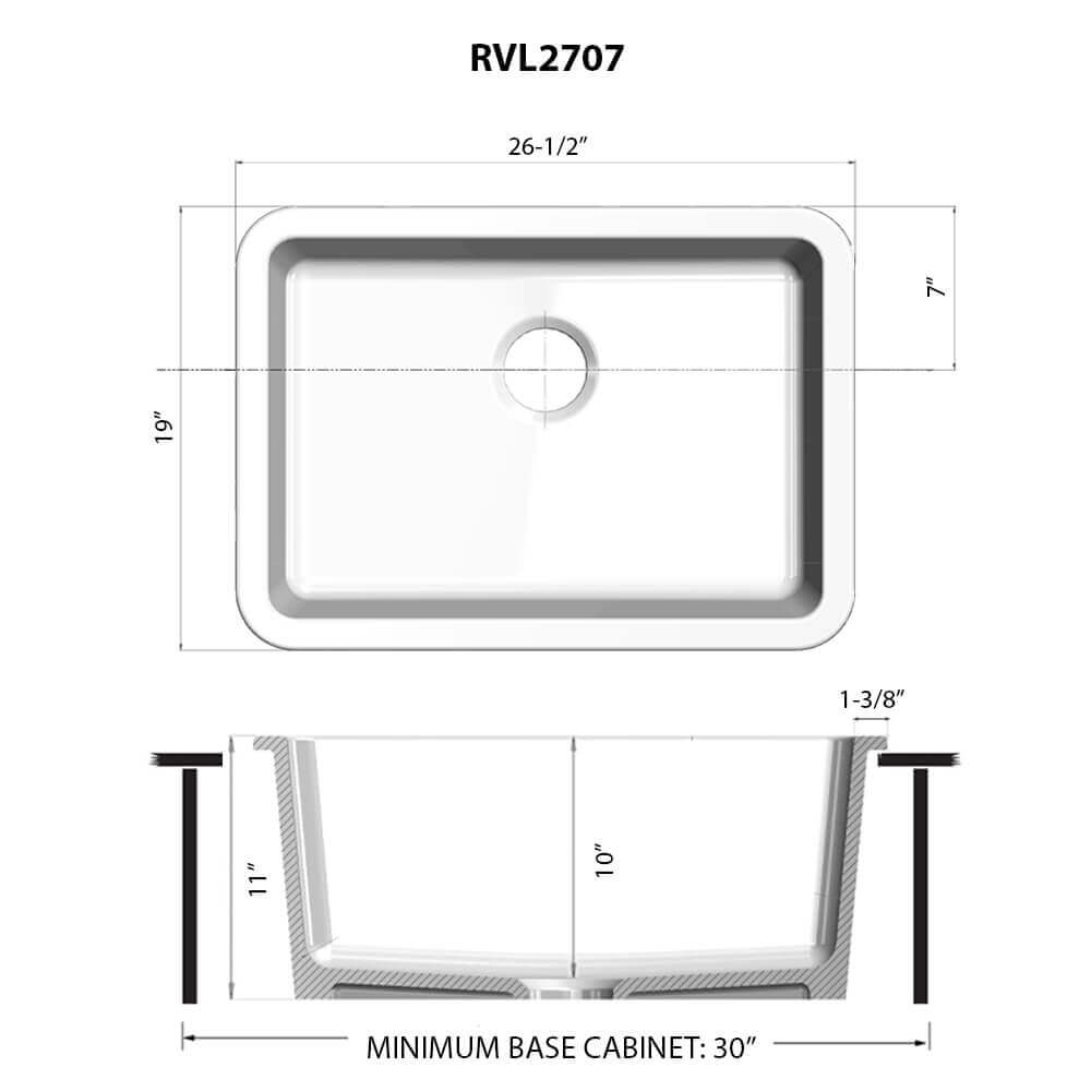 Alternate Image for Ruvati Fiamma 27-inch Fireclay Undermount / Drop-in Topmount Kitchen Sink Single Bowl, White, RVL2707WH