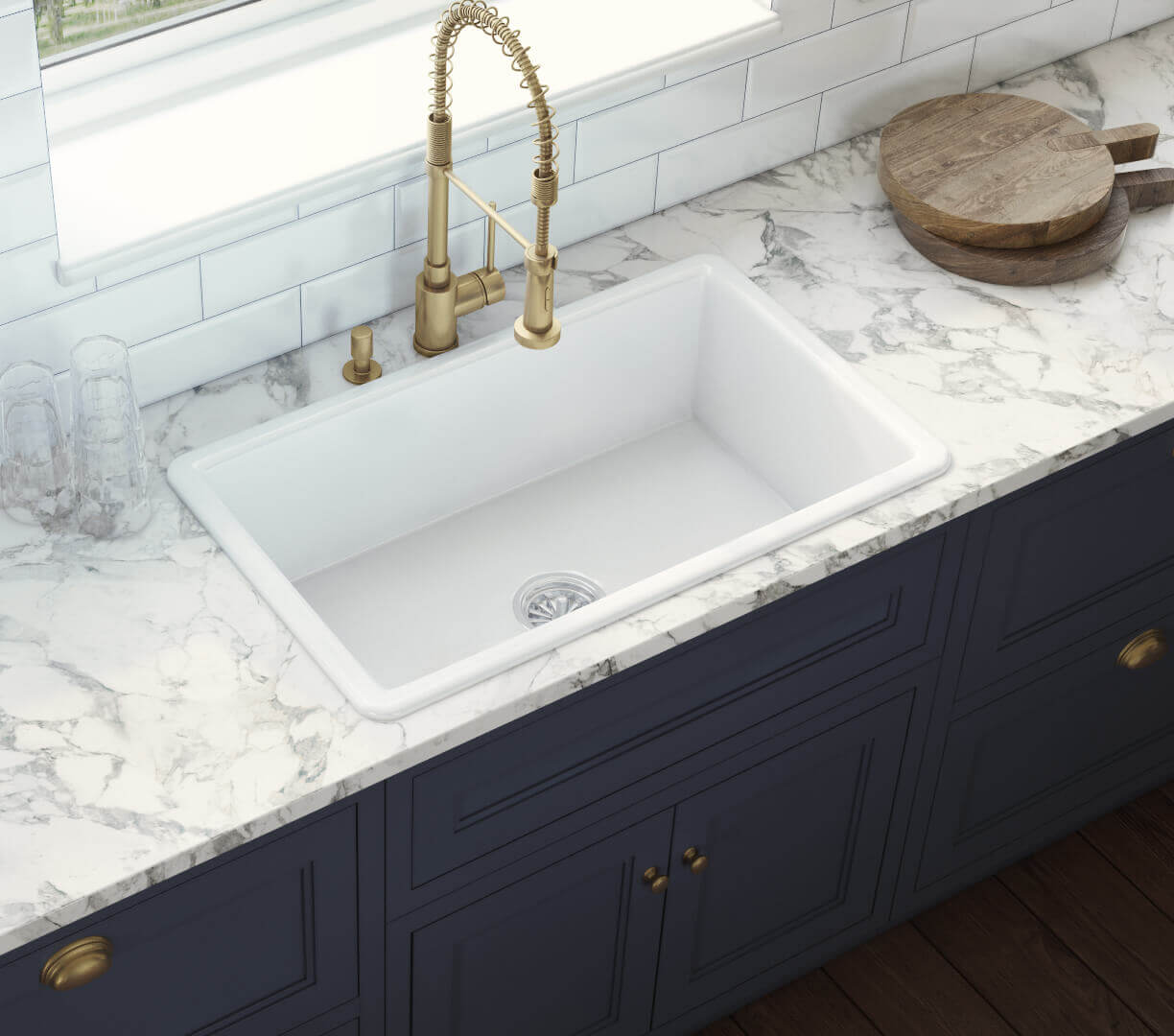 Alternate Image for Ruvati Fiamma 27-inch Fireclay Undermount / Drop-in Topmount Kitchen Sink Single Bowl, White, RVL2707WH