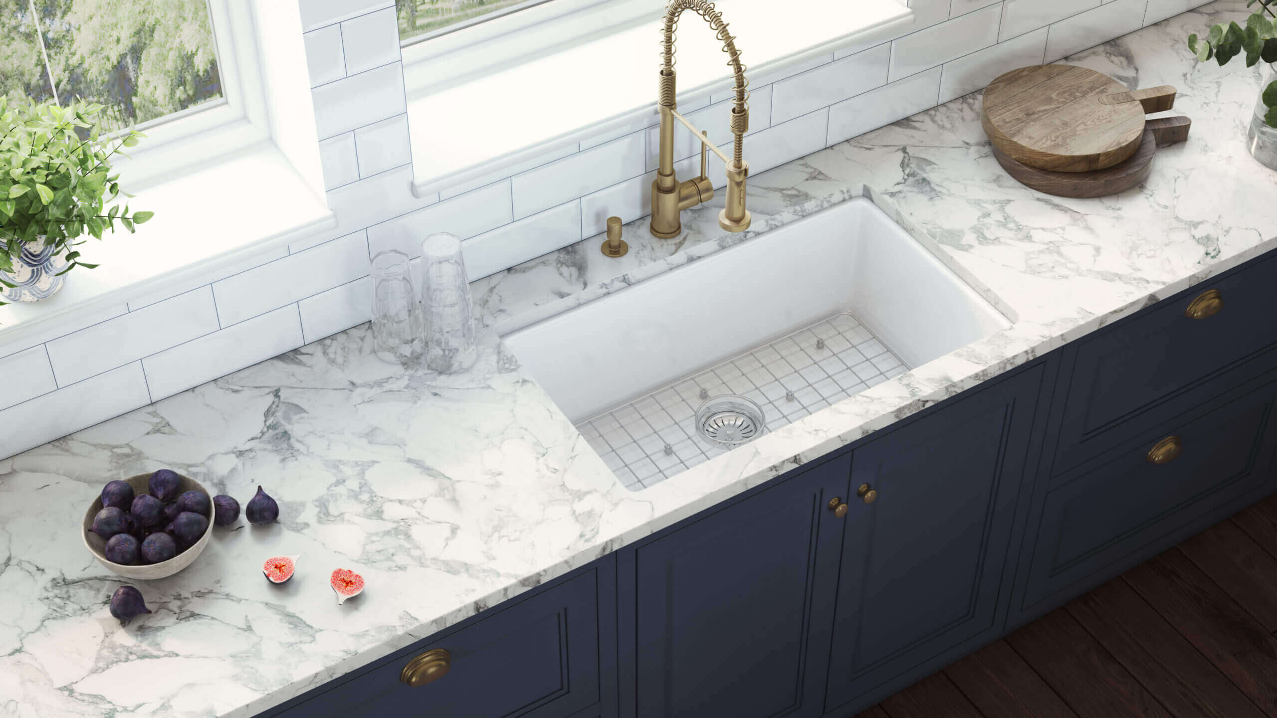 Alternate Image for Ruvati Fiamma 27-inch Fireclay Undermount / Drop-in Topmount Kitchen Sink Single Bowl, White, RVL2707WH