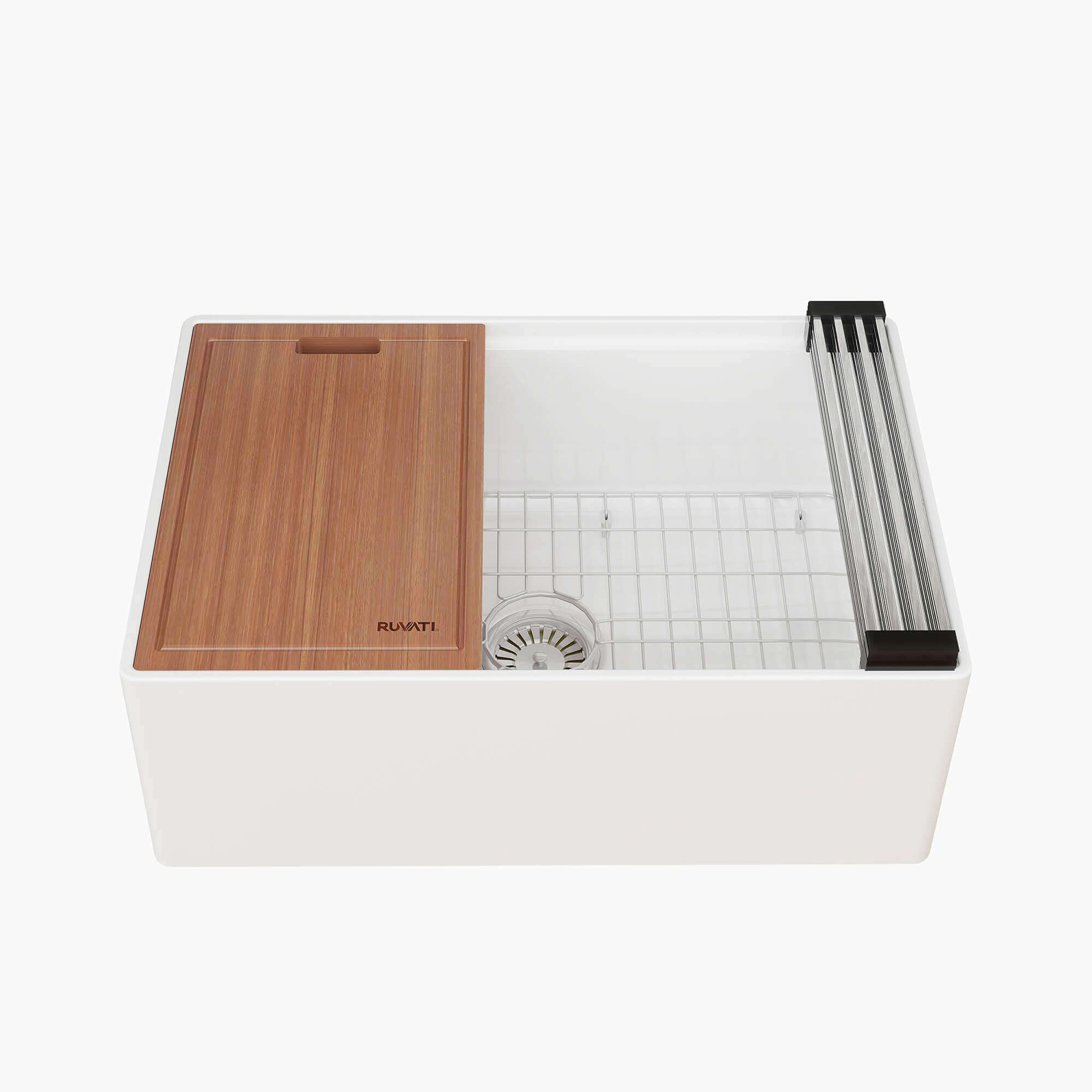 Ruvati Fiore 27" Fireclay Workstation Farmhouse Sink, White, RVL2781WH Product Image