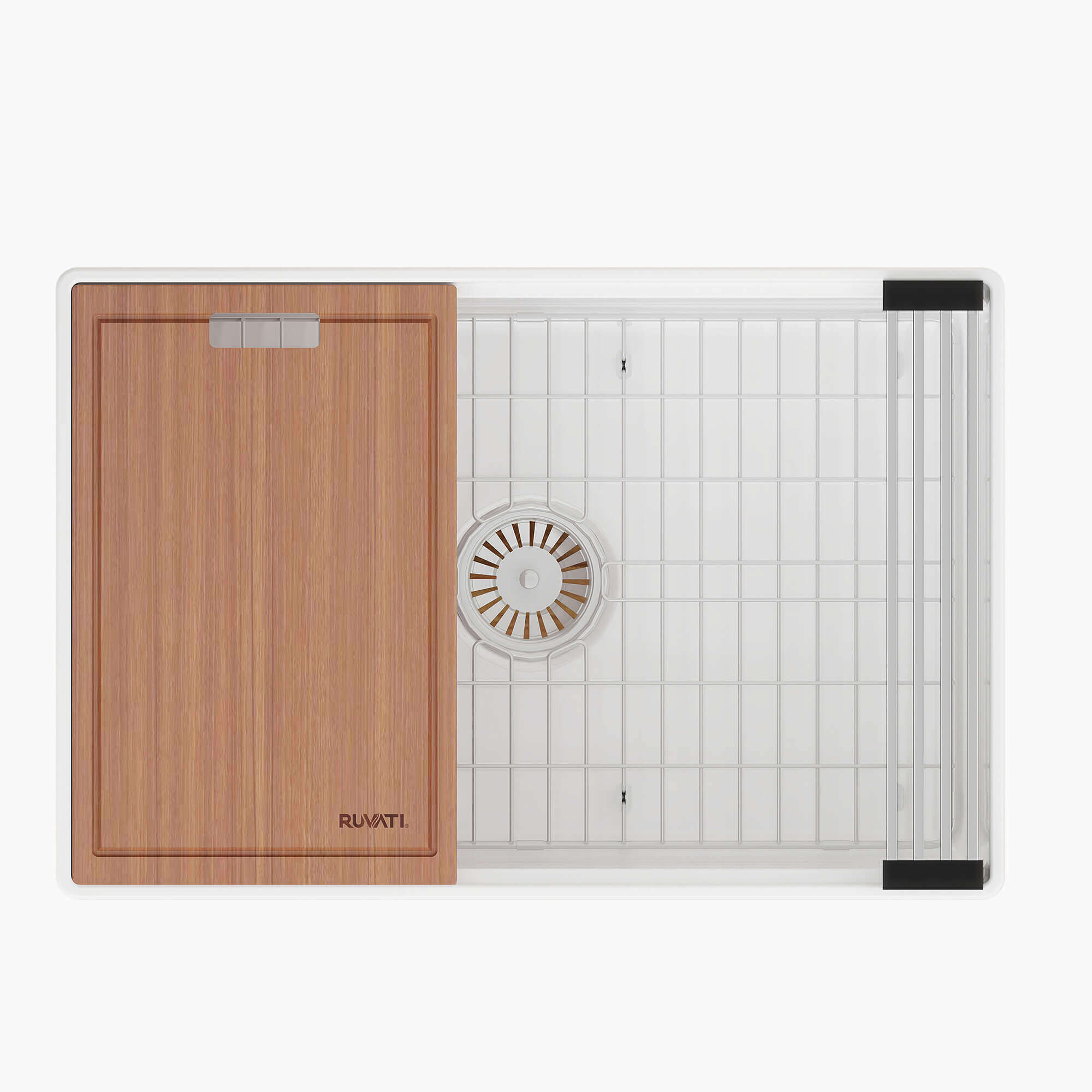 Ruvati Fiore 27" Fireclay Workstation Farmhouse Sink, White, RVL2781WH Product Image