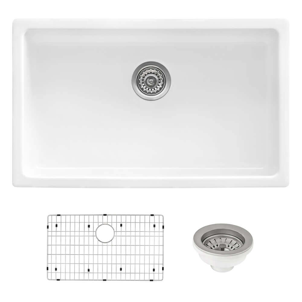 Alternate Image for Ruvati Fiamma 30" Undermount Fireclay Kitchen Sink, White, RVL3030WH