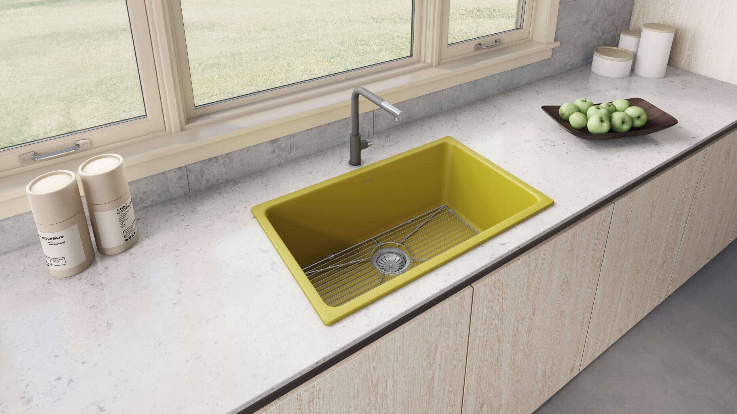 Alternate Image for Ruvati Fiamma 30-inch Fireclay Undermount / Drop-in Topmount Kitchen Sink Single Bowl, Yellow, Tuscan Yellow, RVL3030YL