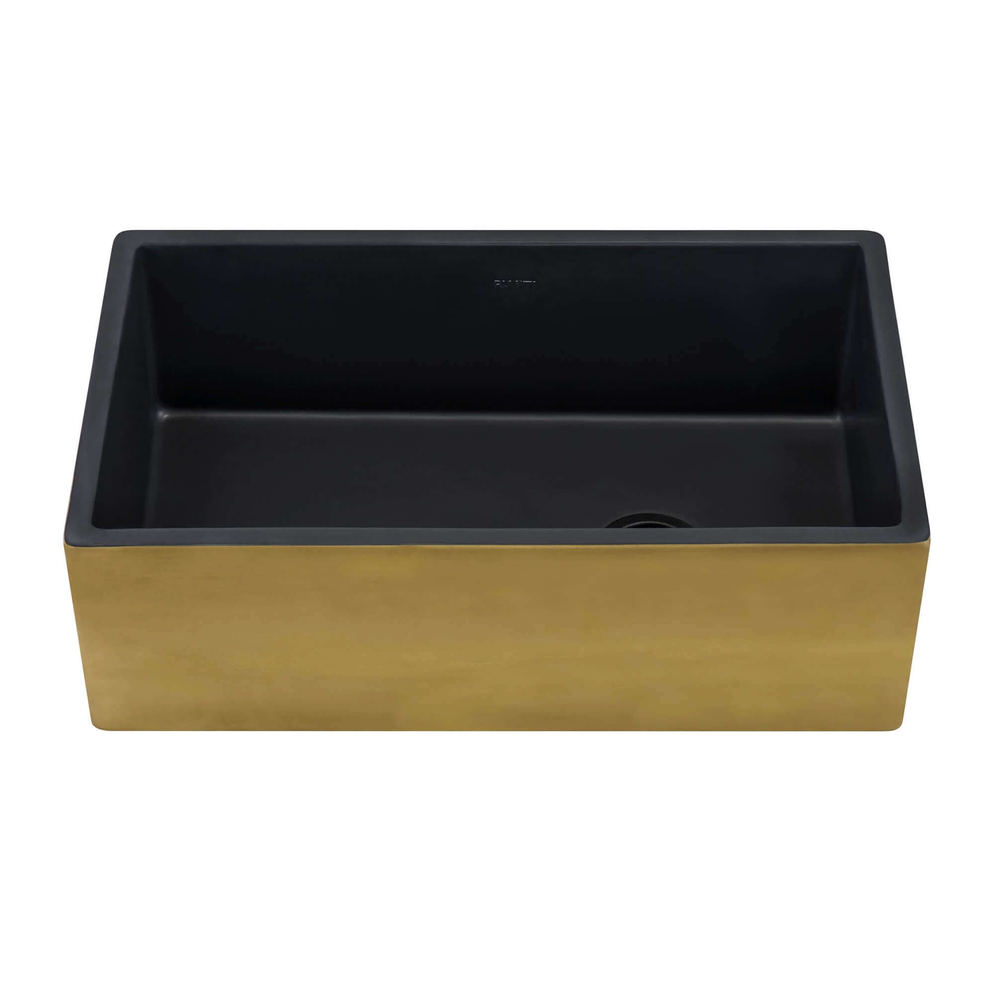 Alternate Image for Ruvati Fiamma 30" Fireclay Farmhouse Sink, Matte Black and Brushed Gold, RVL4018GRG