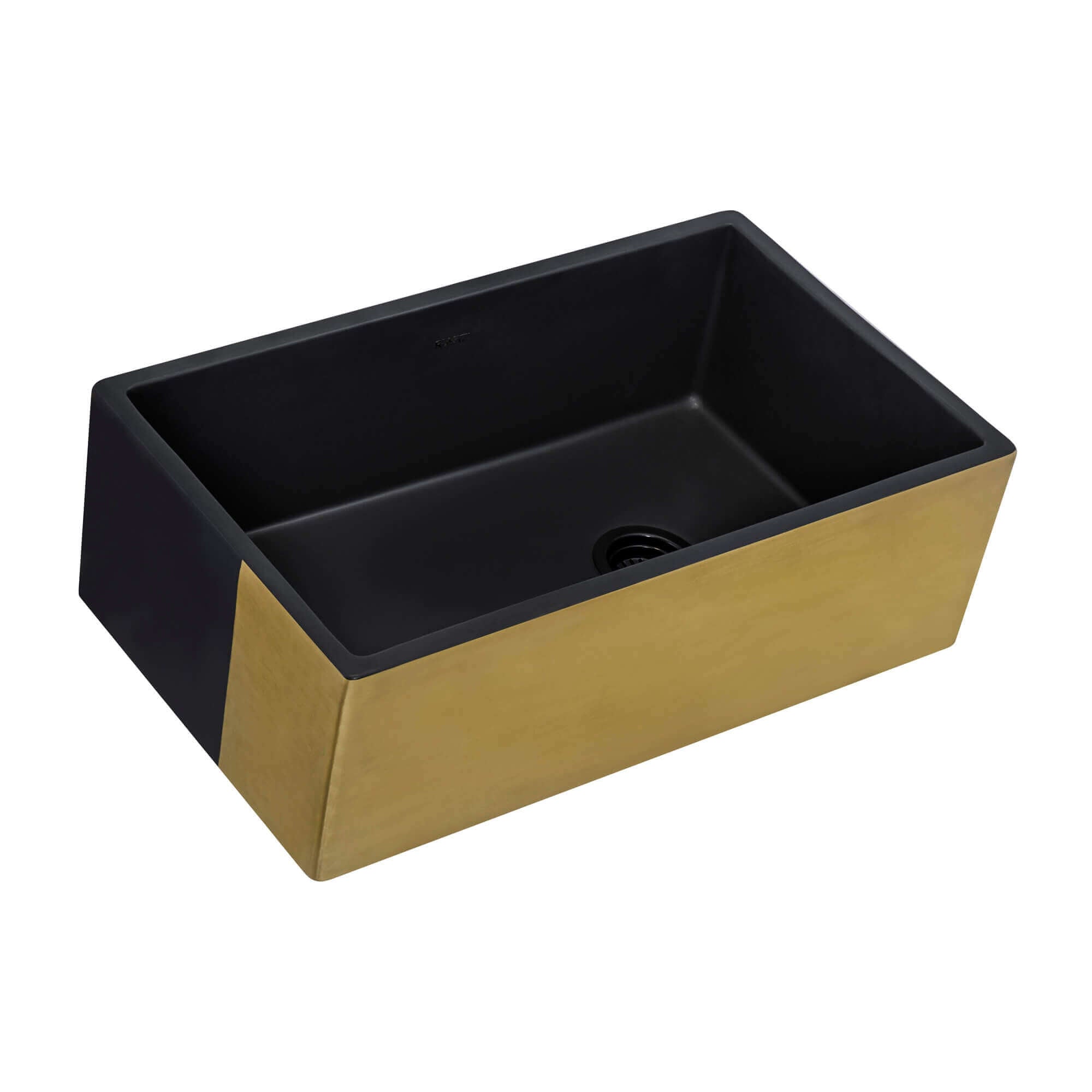 Alternate Image for Ruvati Fiamma 30" Fireclay Farmhouse Sink, Matte Black and Brushed Gold, RVL4018GRG