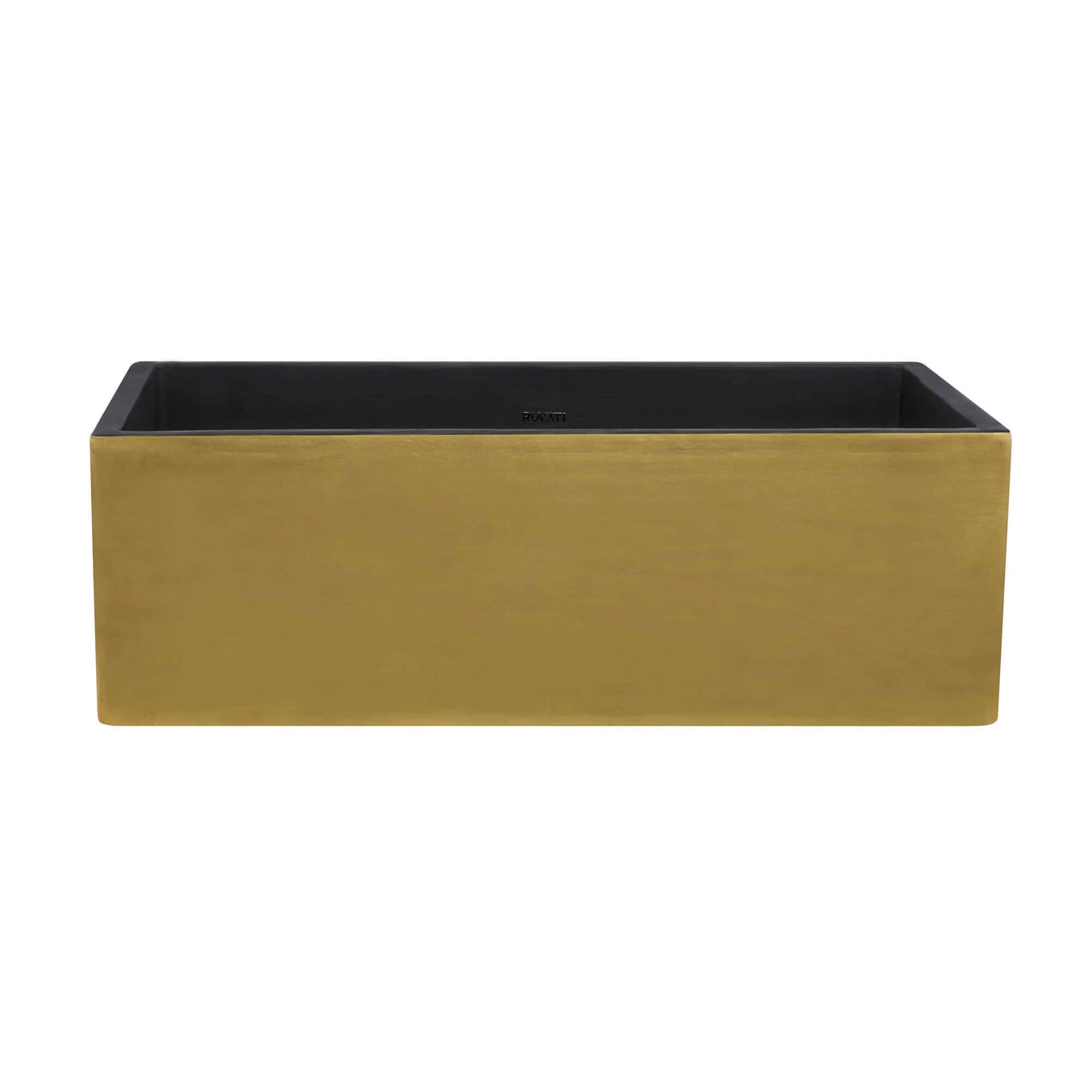 Alternate Image for Ruvati Fiamma 30" Fireclay Farmhouse Sink, Matte Black and Brushed Gold, RVL4018GRG