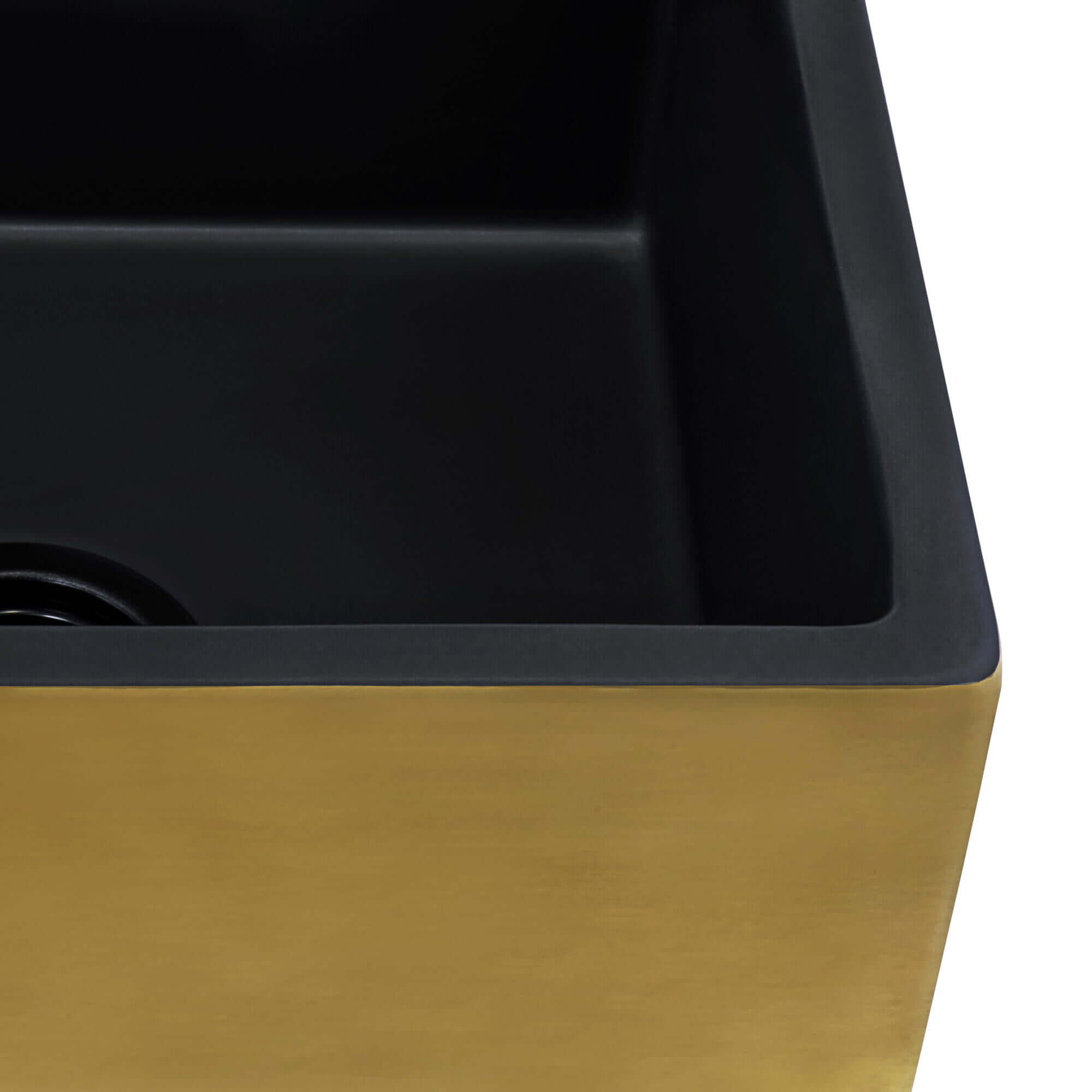 Alternate Image for Ruvati Fiamma 30" Fireclay Farmhouse Sink, Matte Black and Brushed Gold, RVL4018GRG