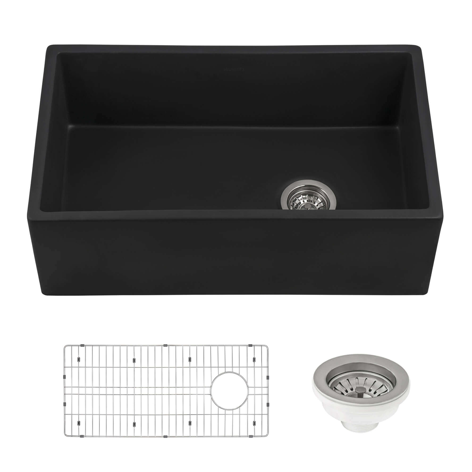 Alternative View of Ruvati Fiamma 30" Fireclay Offset Drain Farmhouse Sink, Matte Black, RVL4018MBK