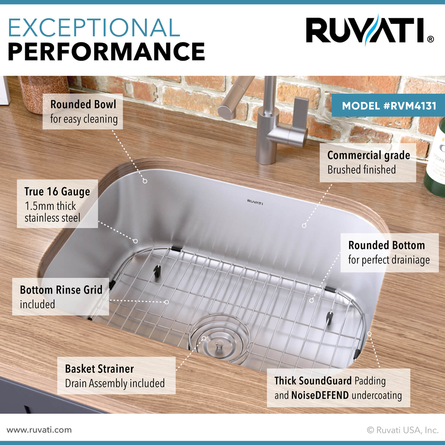 Alternate Image for Ruvati Parmi 21" Undermount Stainless Steel Bar/Prep Sink, 16 Gauge, RVM4131