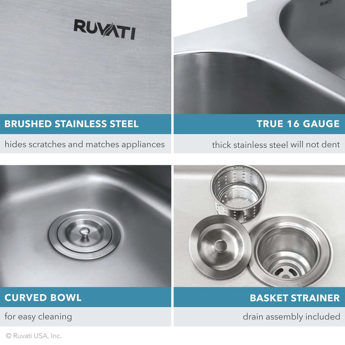 Alternate Image for Ruvati Parmi 30" Undermount Stainless Steel Kitchen Sink, 16 Gauge, RVM4250