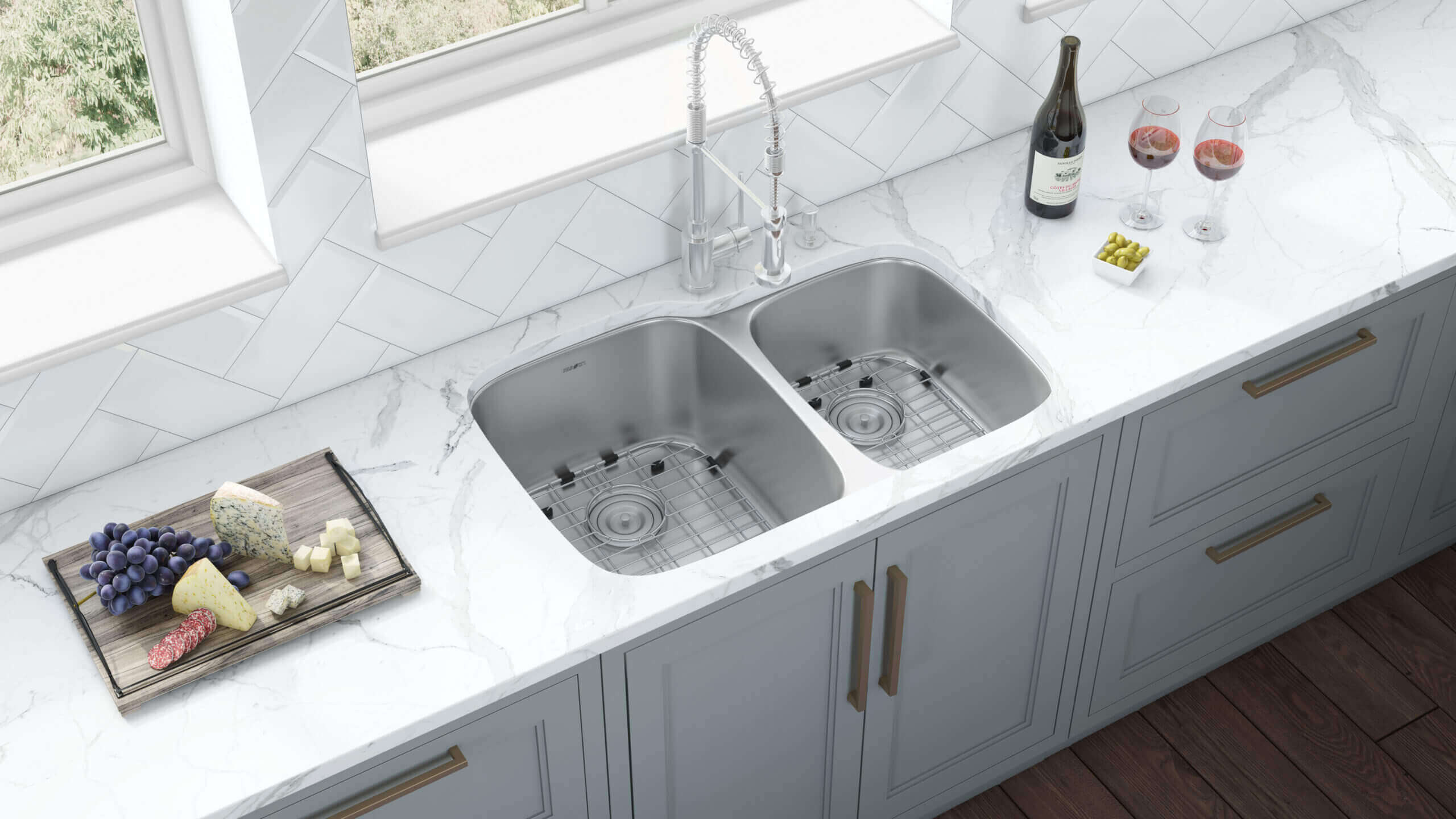 Alternate Image for Ruvati Parmi 32" Undermount Stainless Steel Kitchen Sink, 60/40 Double Bowl, 16 Gauge, RVM4310