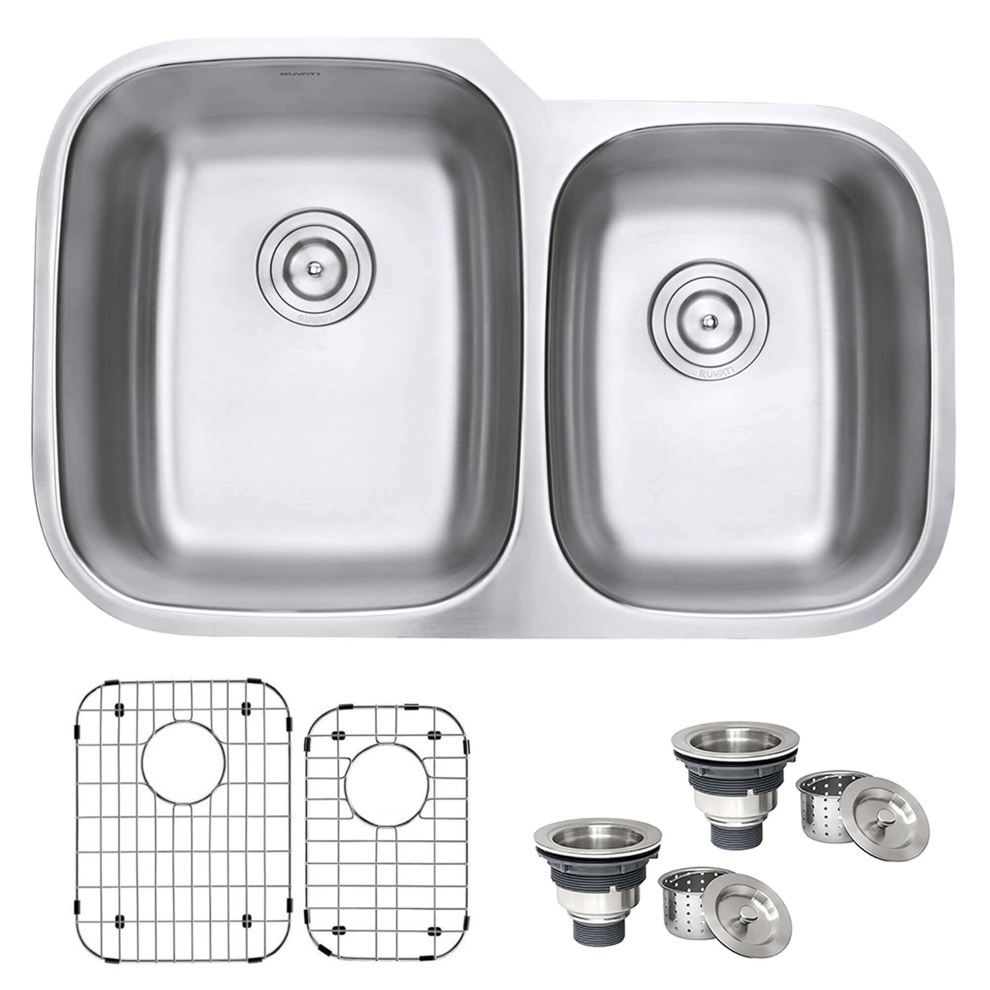 Alternate Image for Ruvati Parmi 32" Undermount Stainless Steel Kitchen Sink, 60/40 Double Bowl, 16 Gauge, RVM4310