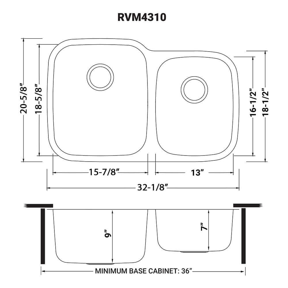 Alternate Image for Ruvati Parmi 32" Undermount Stainless Steel Kitchen Sink, 60/40 Double Bowl, 16 Gauge, RVM4310