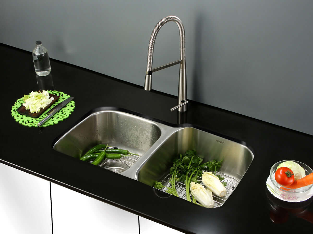 Alternate Image for Ruvati Parmi 32" Undermount Stainless Steel Kitchen Sink, 40/60 Double Bowl, 16 Gauge, RVM4315
