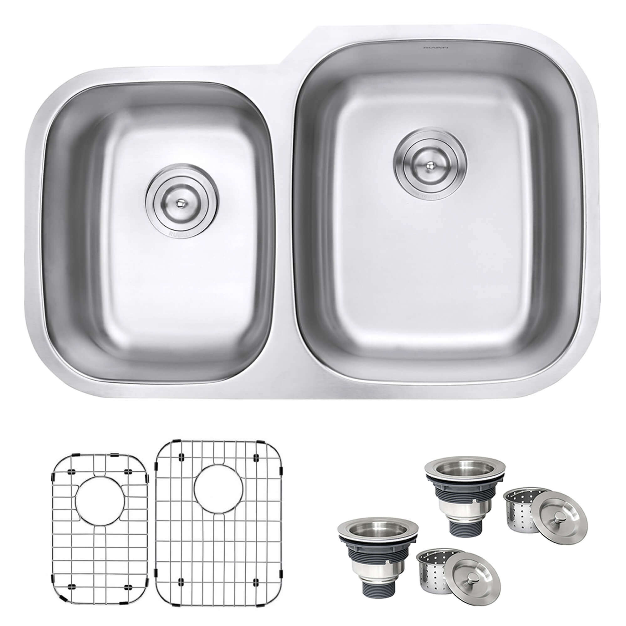 Alternate Image for Ruvati Parmi 32" Undermount Stainless Steel Kitchen Sink, 40/60 Double Bowl, 16 Gauge, RVM4315