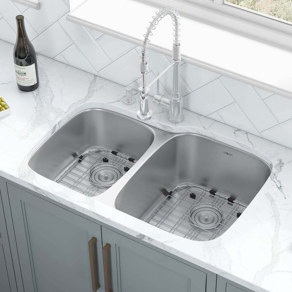 Alternate Image for Ruvati Parmi 32" Undermount Stainless Steel Kitchen Sink, 40/60 Double Bowl, 16 Gauge, RVM4315