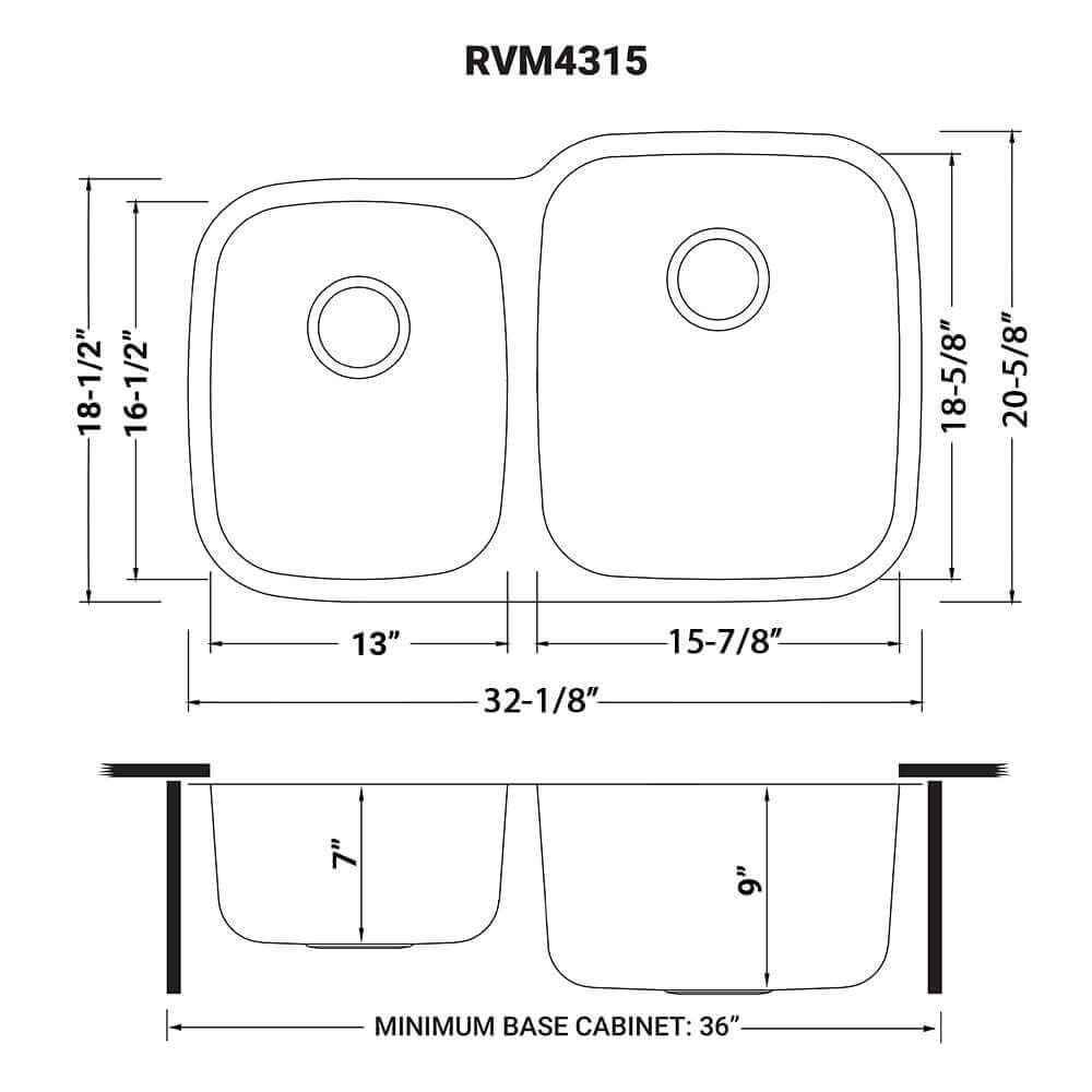 Alternate Image for Ruvati Parmi 32" Undermount Stainless Steel Kitchen Sink, 40/60 Double Bowl, 16 Gauge, RVM4315