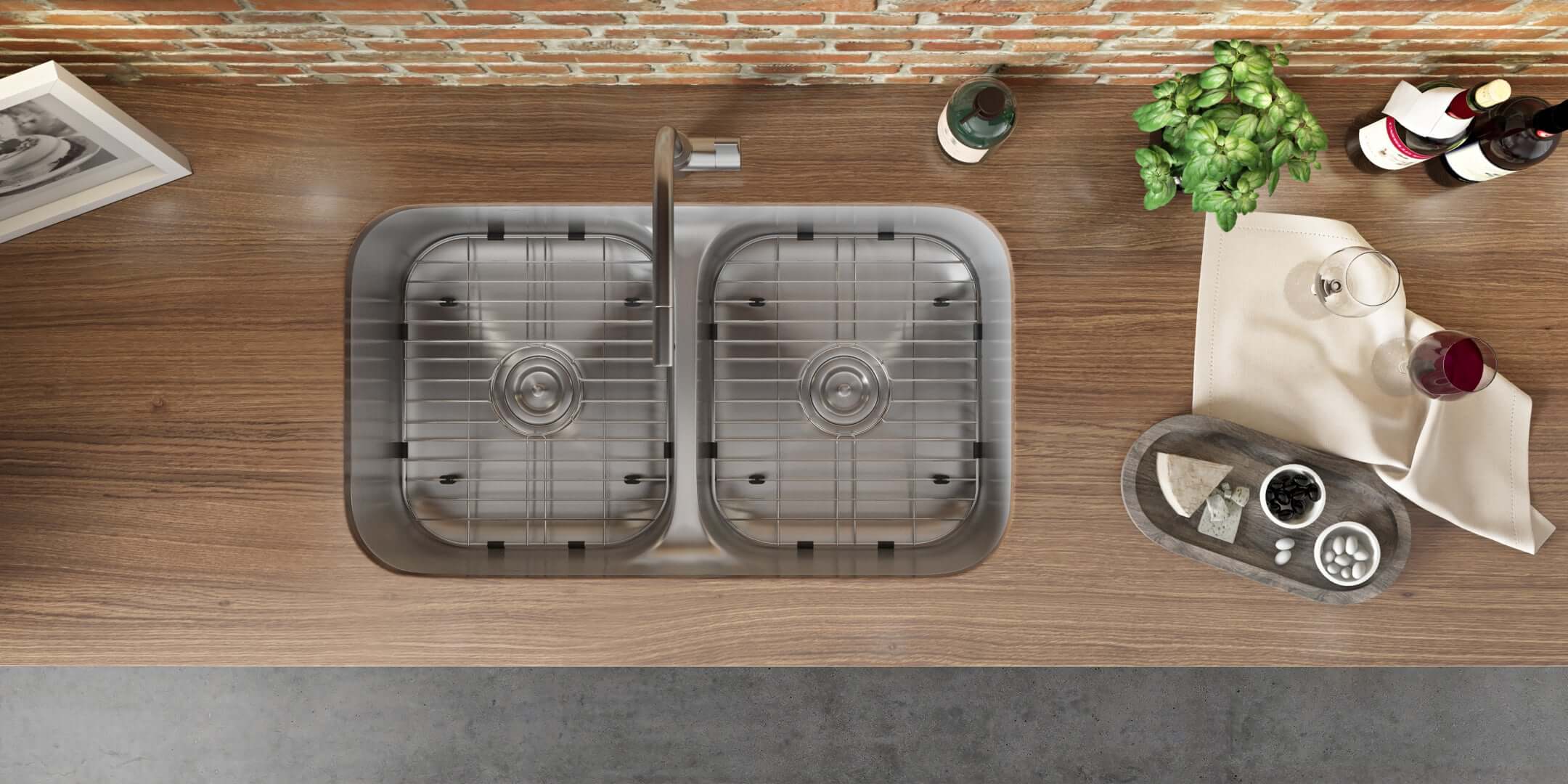 Alternate Image for Ruvati Parmi 32" Undermount Stainless Steel Kitchen Sink, 50/50 Low Divide Double Bowl, 16 Gauge, RVM4350