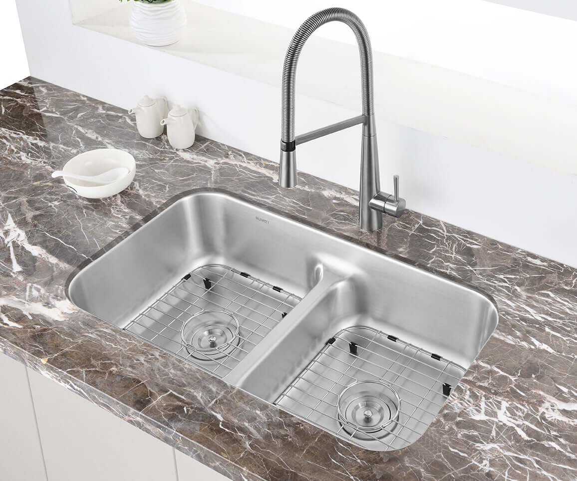 Alternate Image for Ruvati Parmi 32" Undermount Stainless Steel Kitchen Sink, 50/50 Low Divide Double Bowl, 16 Gauge, RVM4350