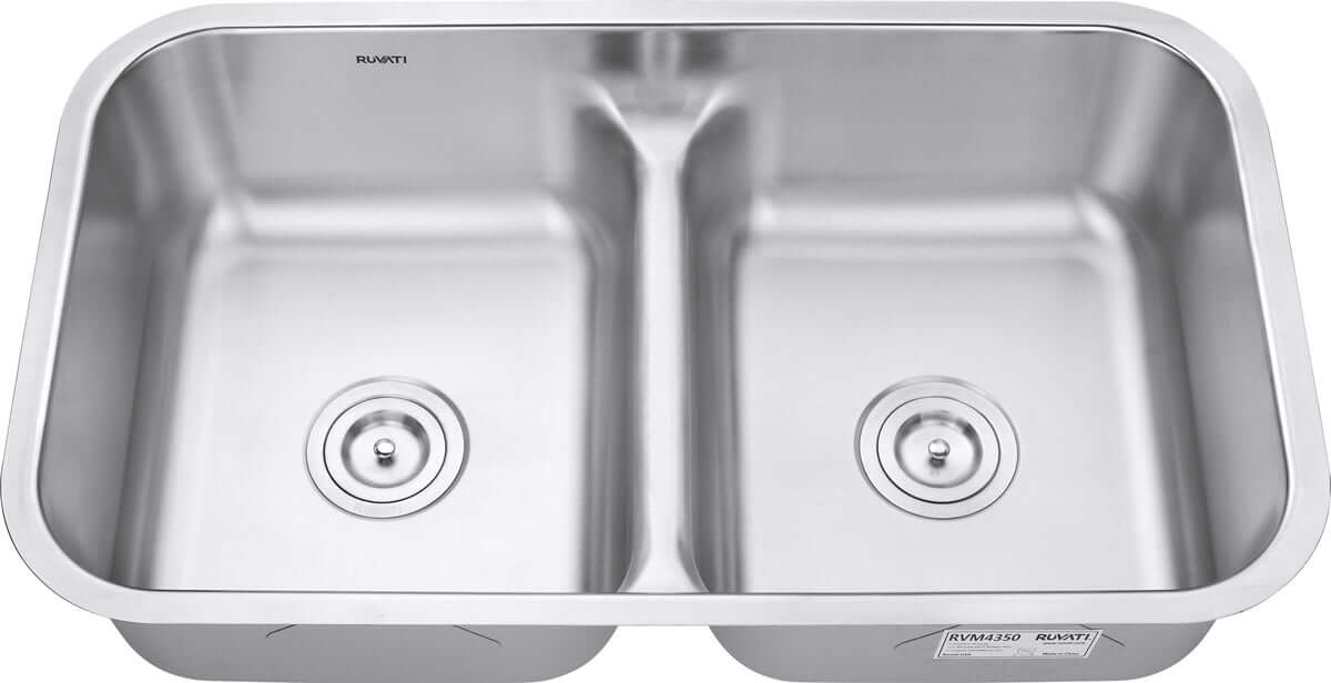 Alternate Image for Ruvati Parmi 32" Undermount Stainless Steel Kitchen Sink, 50/50 Low Divide Double Bowl, 16 Gauge, RVM4350