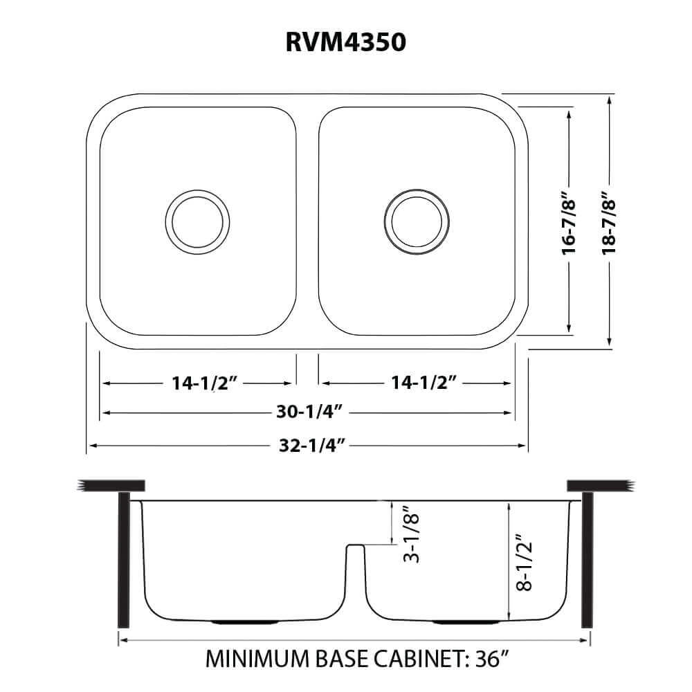 Alternate Image for Ruvati Parmi 32" Undermount Stainless Steel Kitchen Sink, 50/50 Low Divide Double Bowl, 16 Gauge, RVM4350