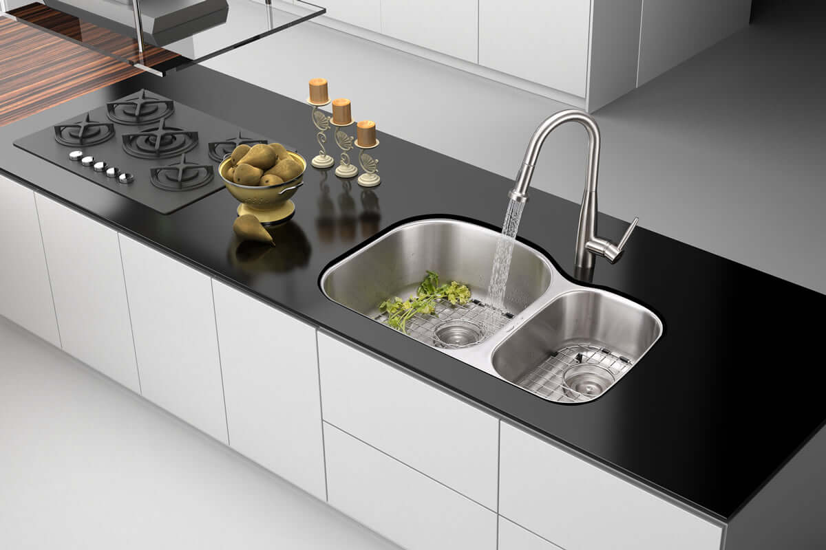 Alternate Image for Ruvati Parmi 34" Undermount Stainless Steel Kitchen Sink, 60/40 Double Bowl, 16 Gauge, RVM4600