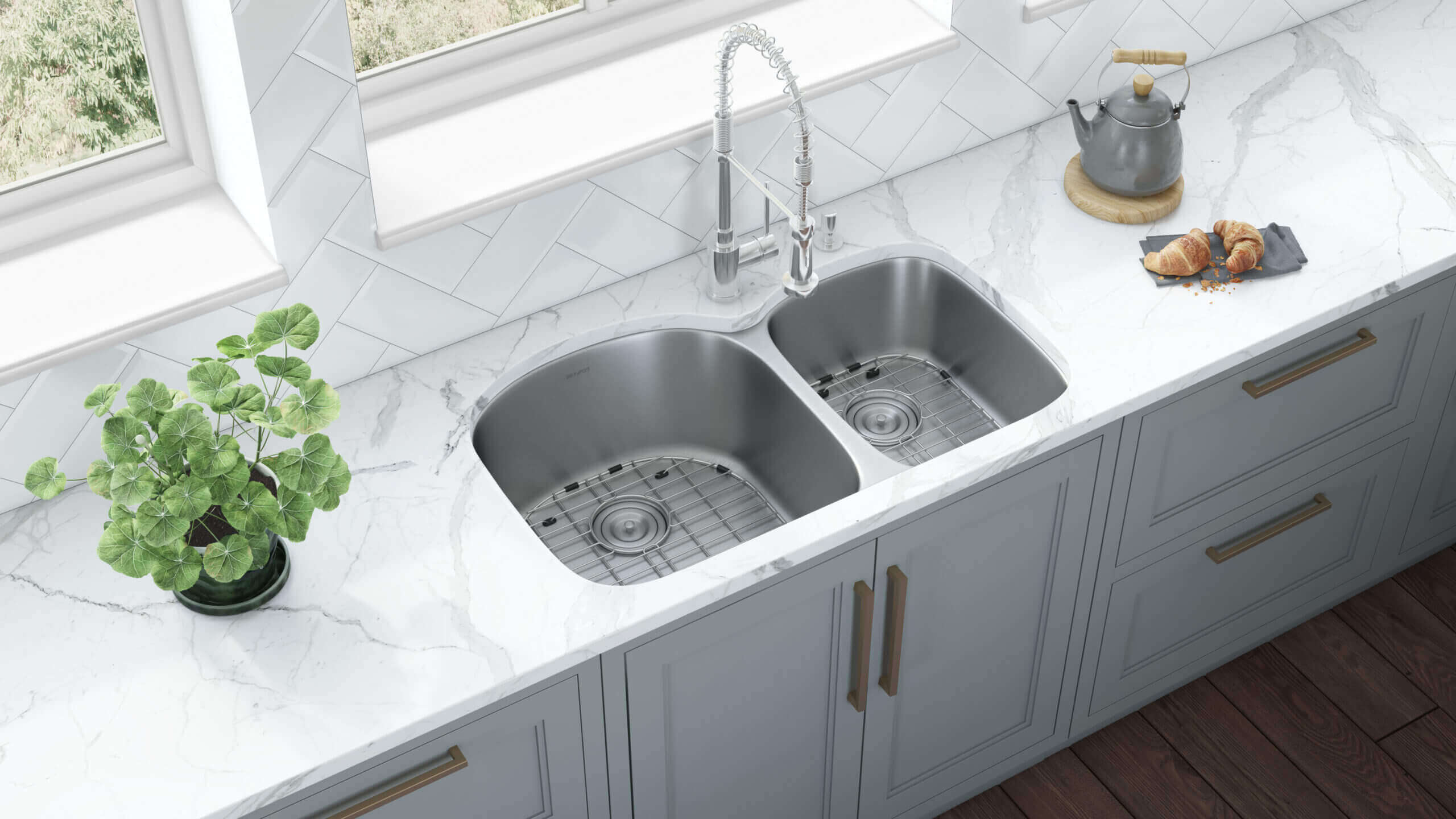 Alternate Image for Ruvati Parmi 34" Undermount Stainless Steel Kitchen Sink, 60/40 Double Bowl, 16 Gauge, RVM4600